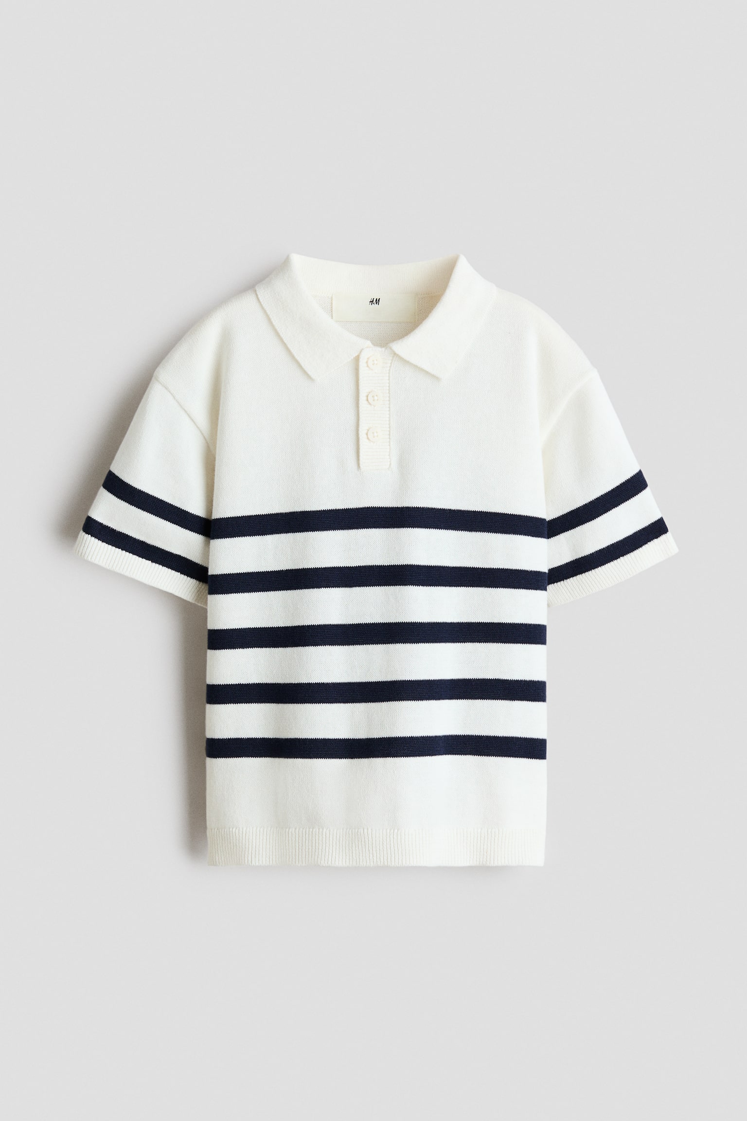 Cotton-knit polo shirt - Ivory/Navy blue