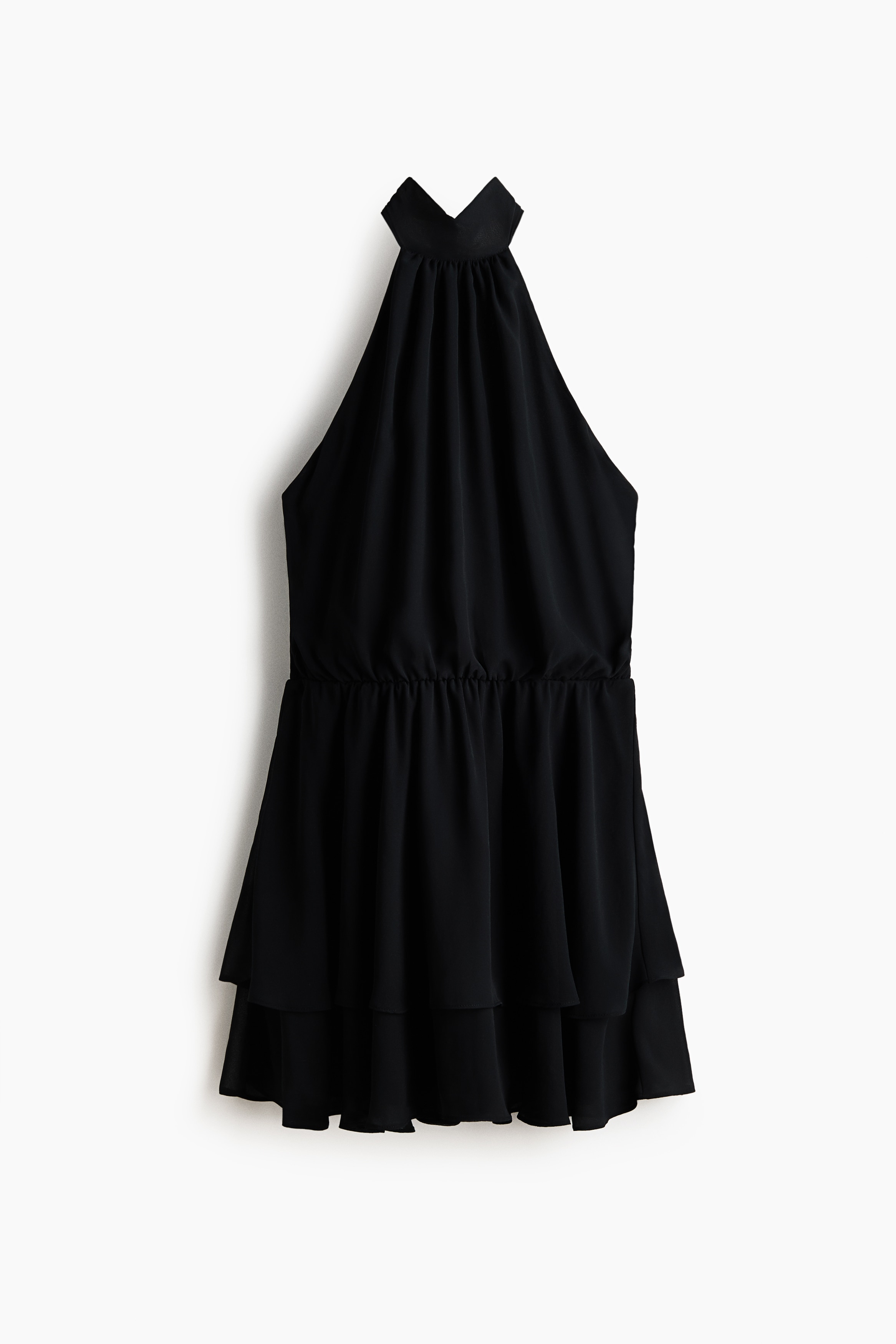Vestido con cuello halter en chifón - Negro/Gris oscuro/Amarillo pálido/Lunares
