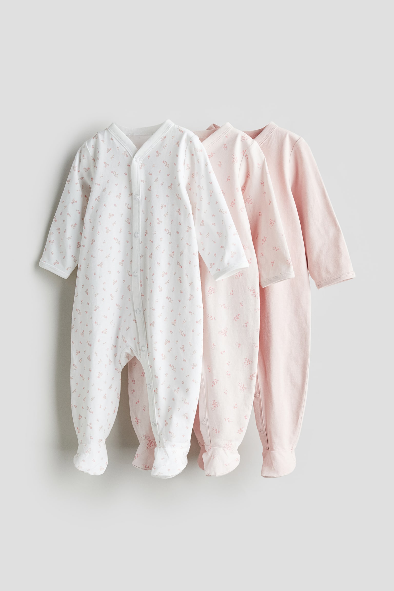 3-pack Full Feet Sleepsuits - Light pink/Floral - 1