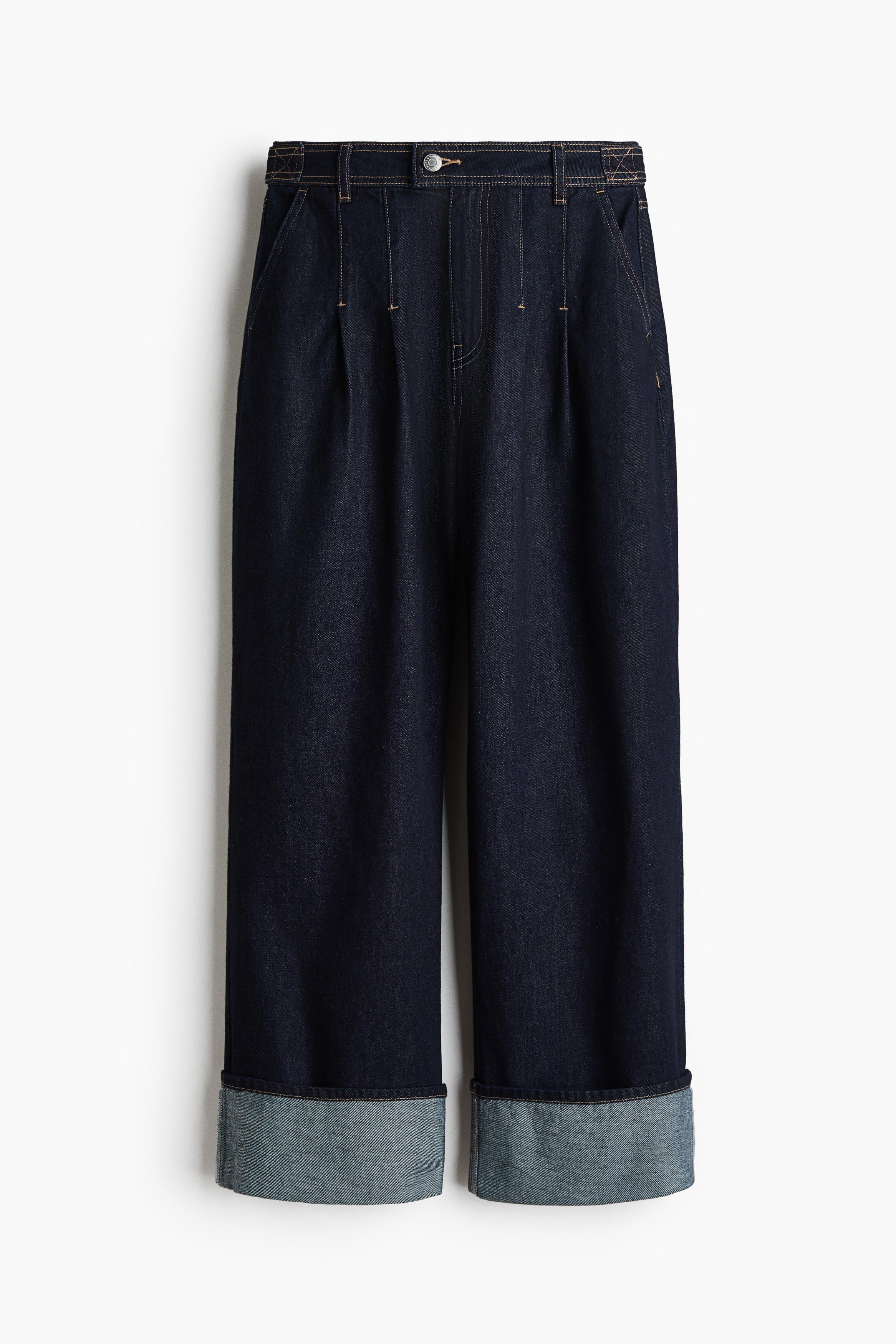 Wide Regular Waist Jeans - Dark denim blue/Cream/Pinstriped