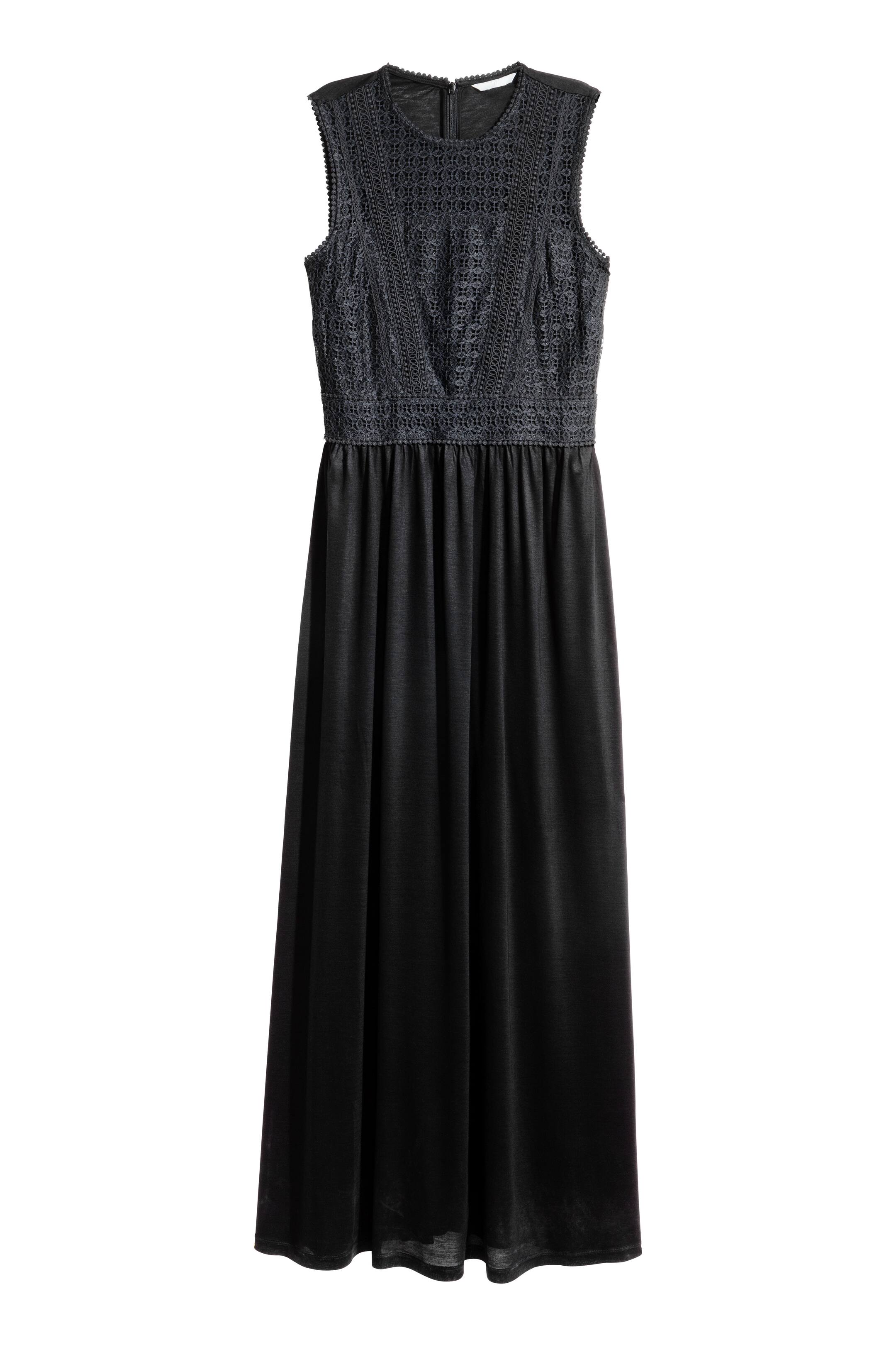 View larger image: Maxi dress with lace - Black - Ladies | H&M GB 1