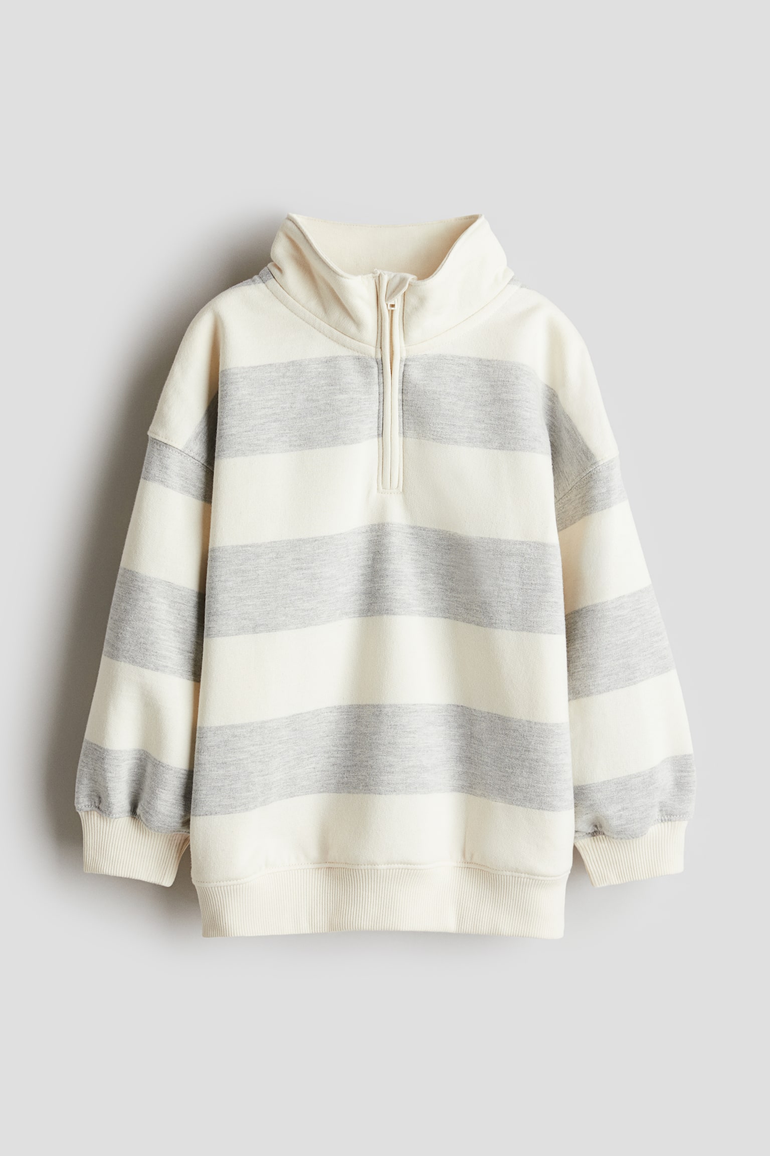 Zip-top sweatshirt - White/Striped/Dusty blue - 1