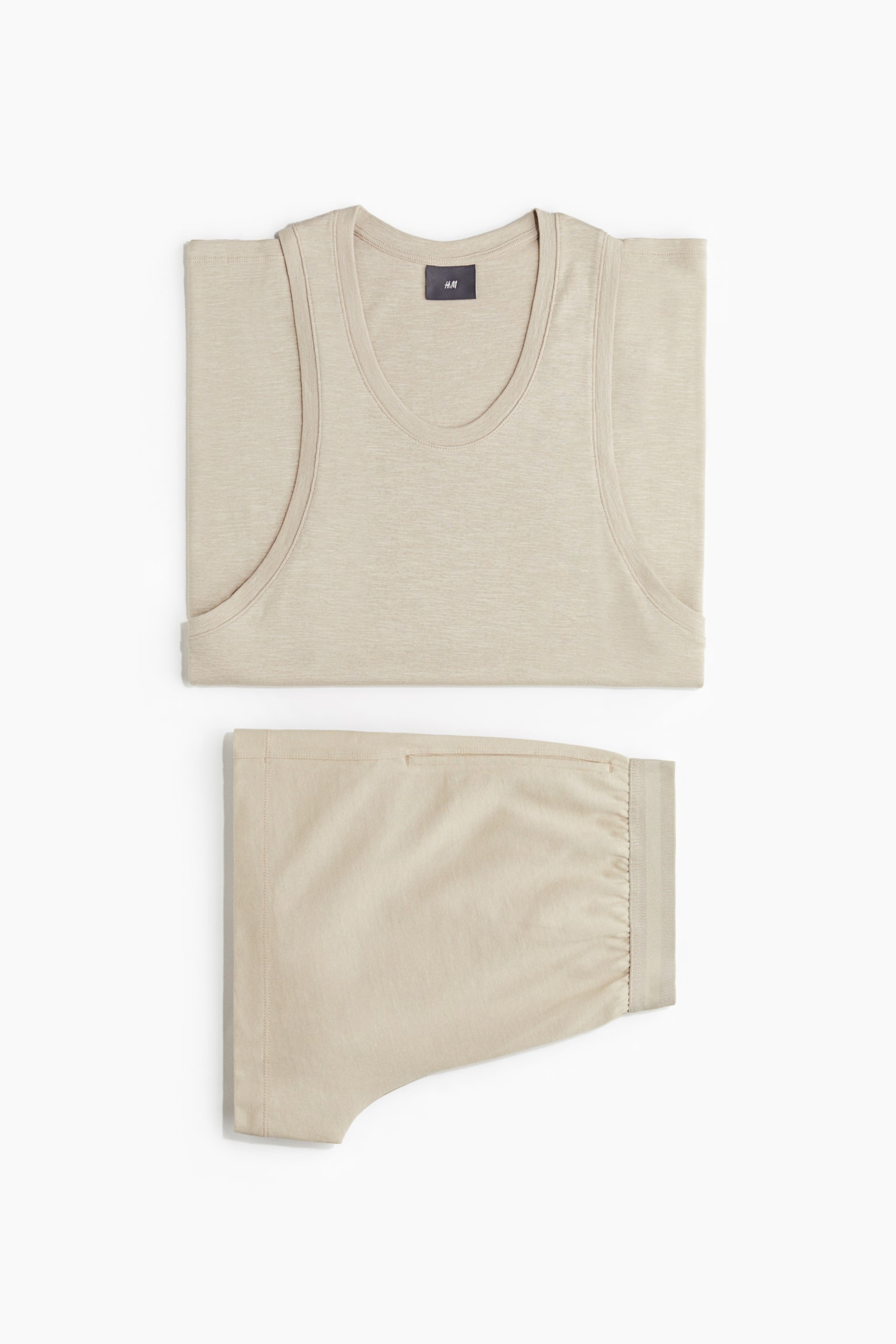 Pyjama vest top and shorts - Light beige/Black - 2