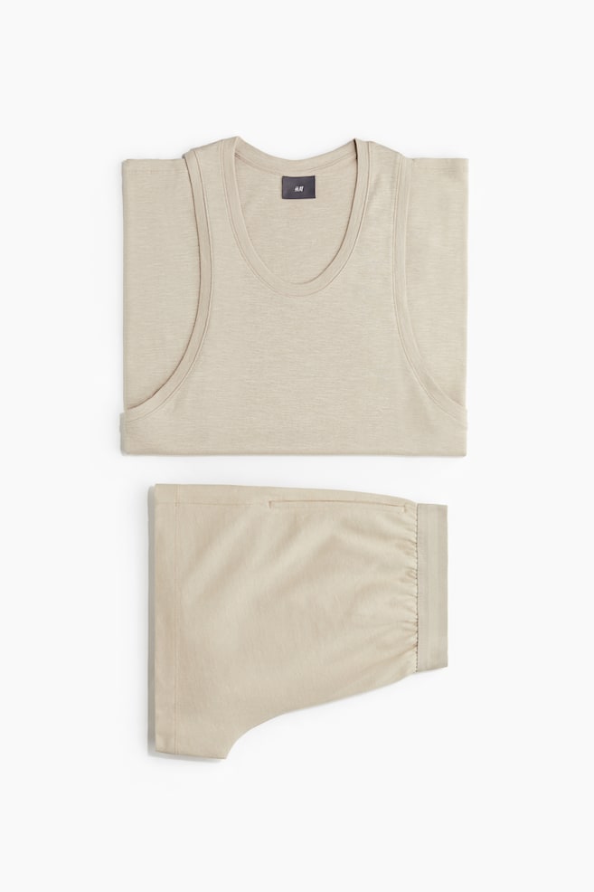 Pyjamasinglet en -short - Lichtbeige/Zwart - 1