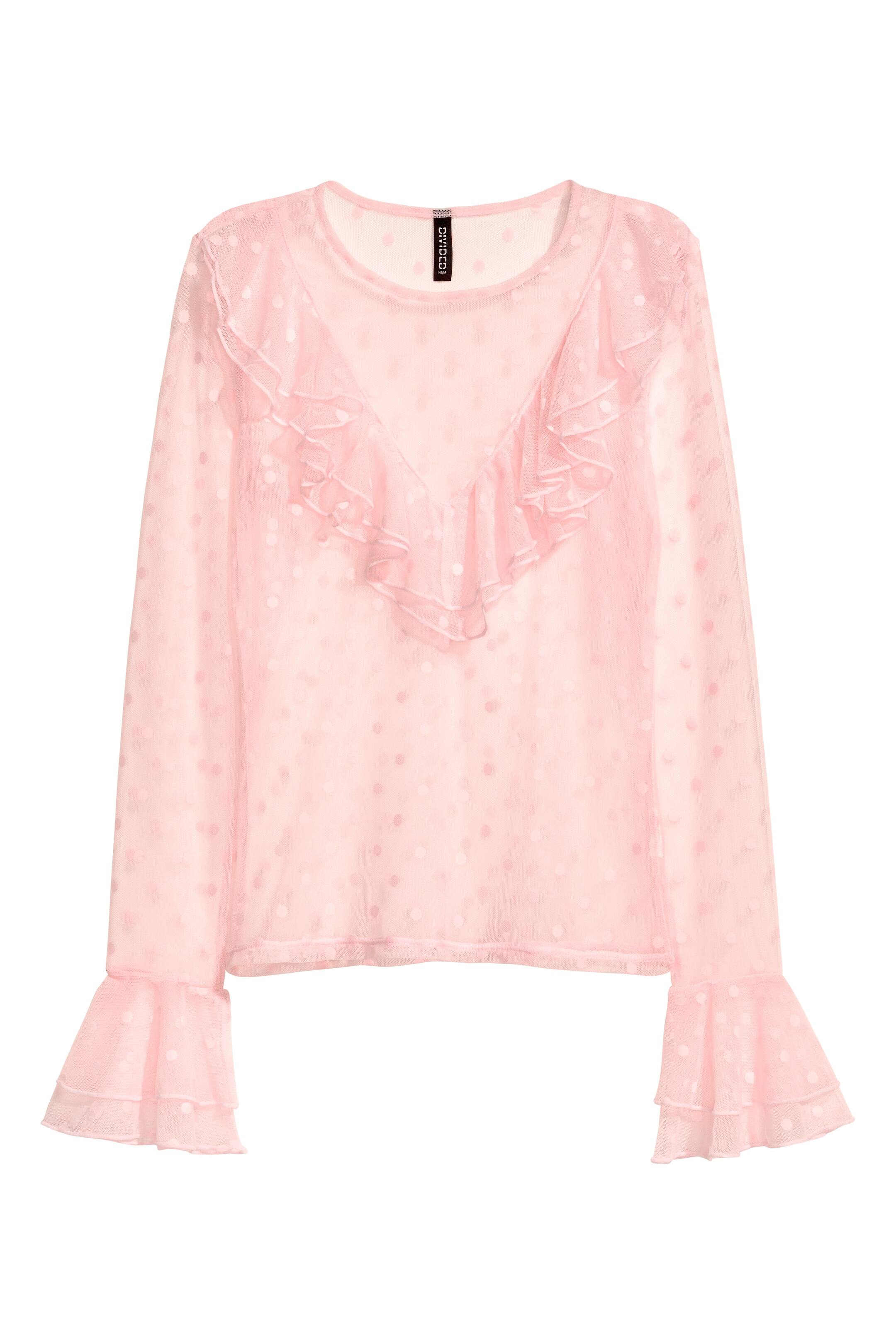 Agrandir l'image: Top volanté en mesh - Rose clair - FEMME | H&M FR 1