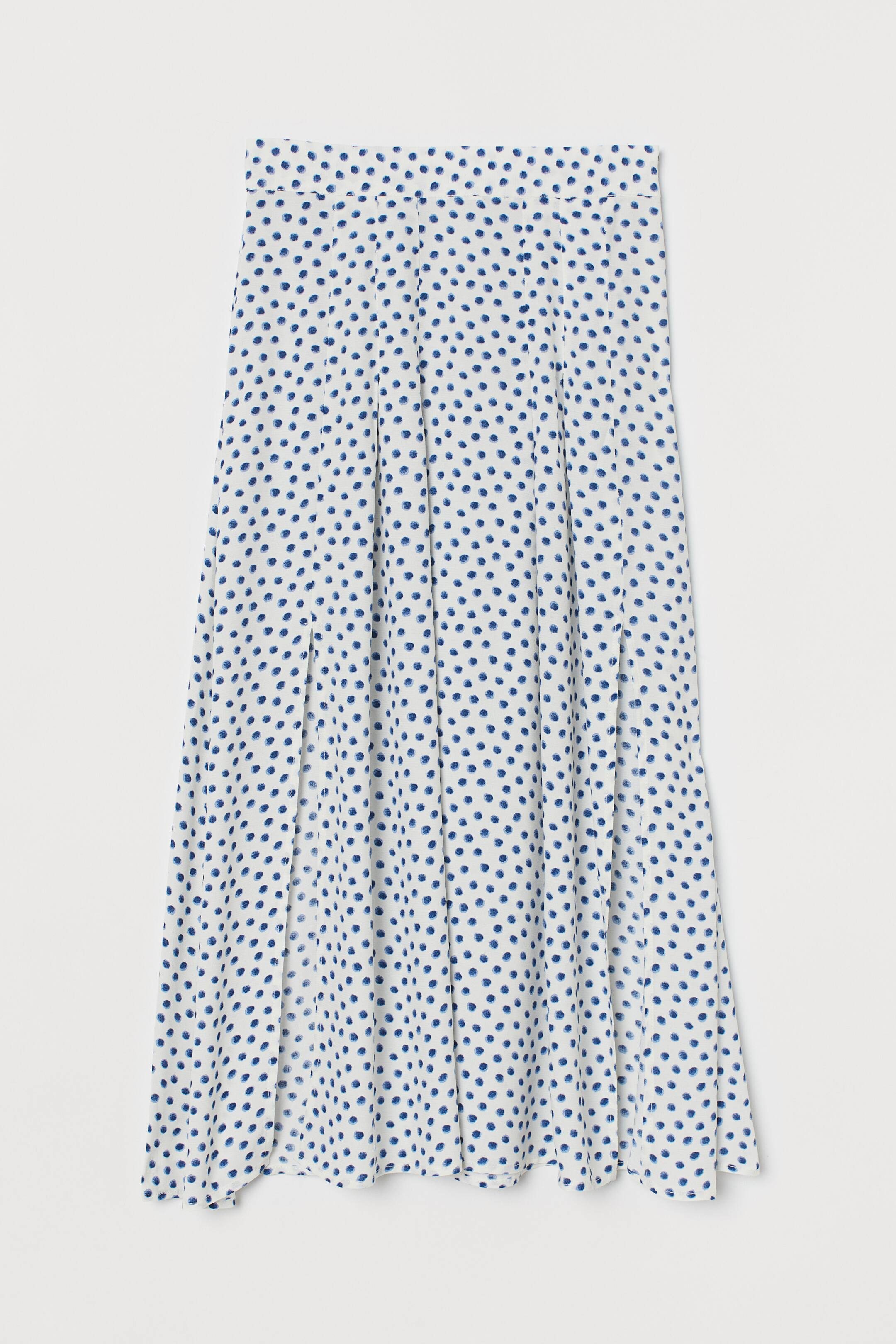 Bell-shaped skirt - High waist - Midi - White/Blue spotted - Ladies | H ...