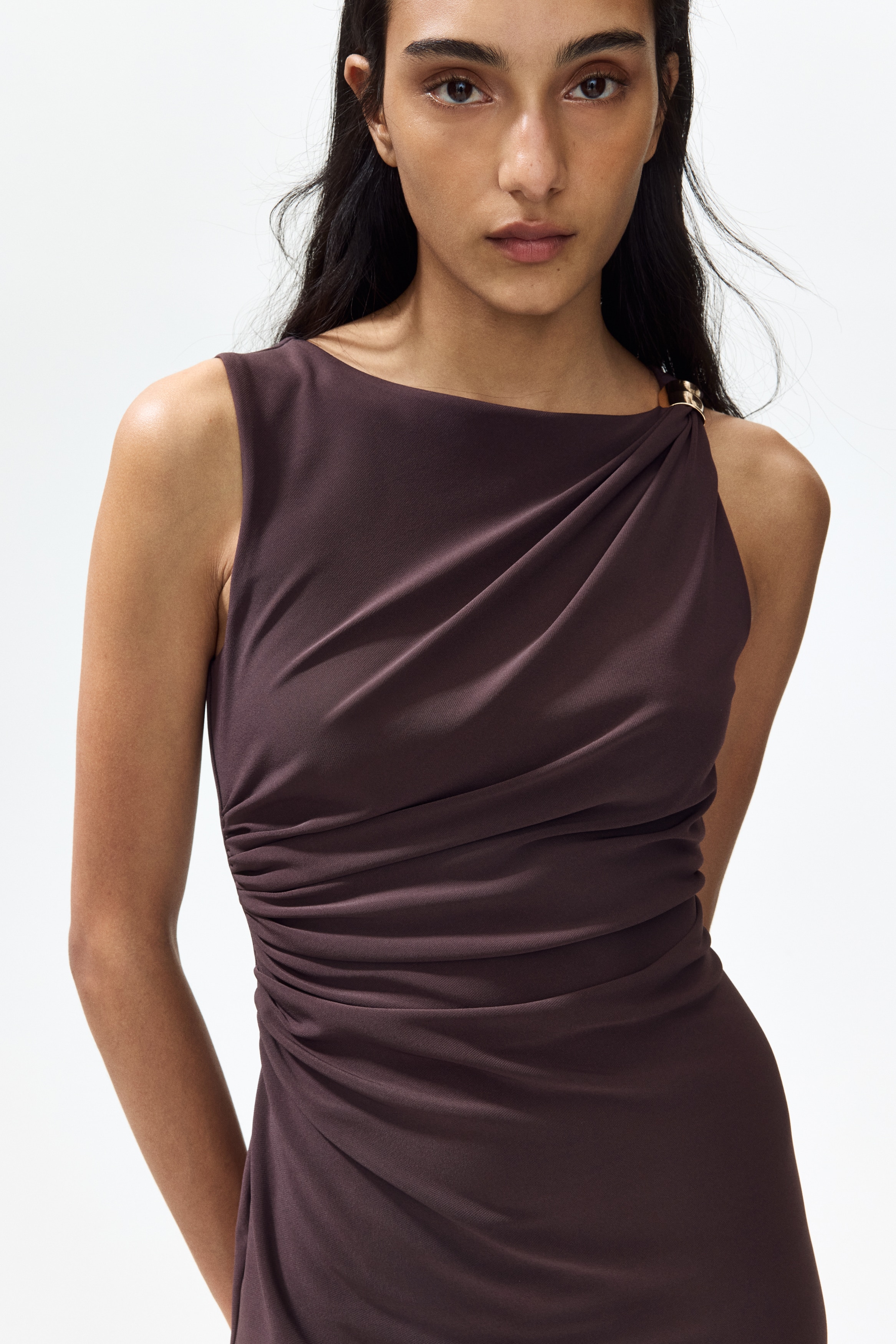 Women's Dark brown Draped dress | H&M IN Women's Dark brown Draped dress | H&M IN