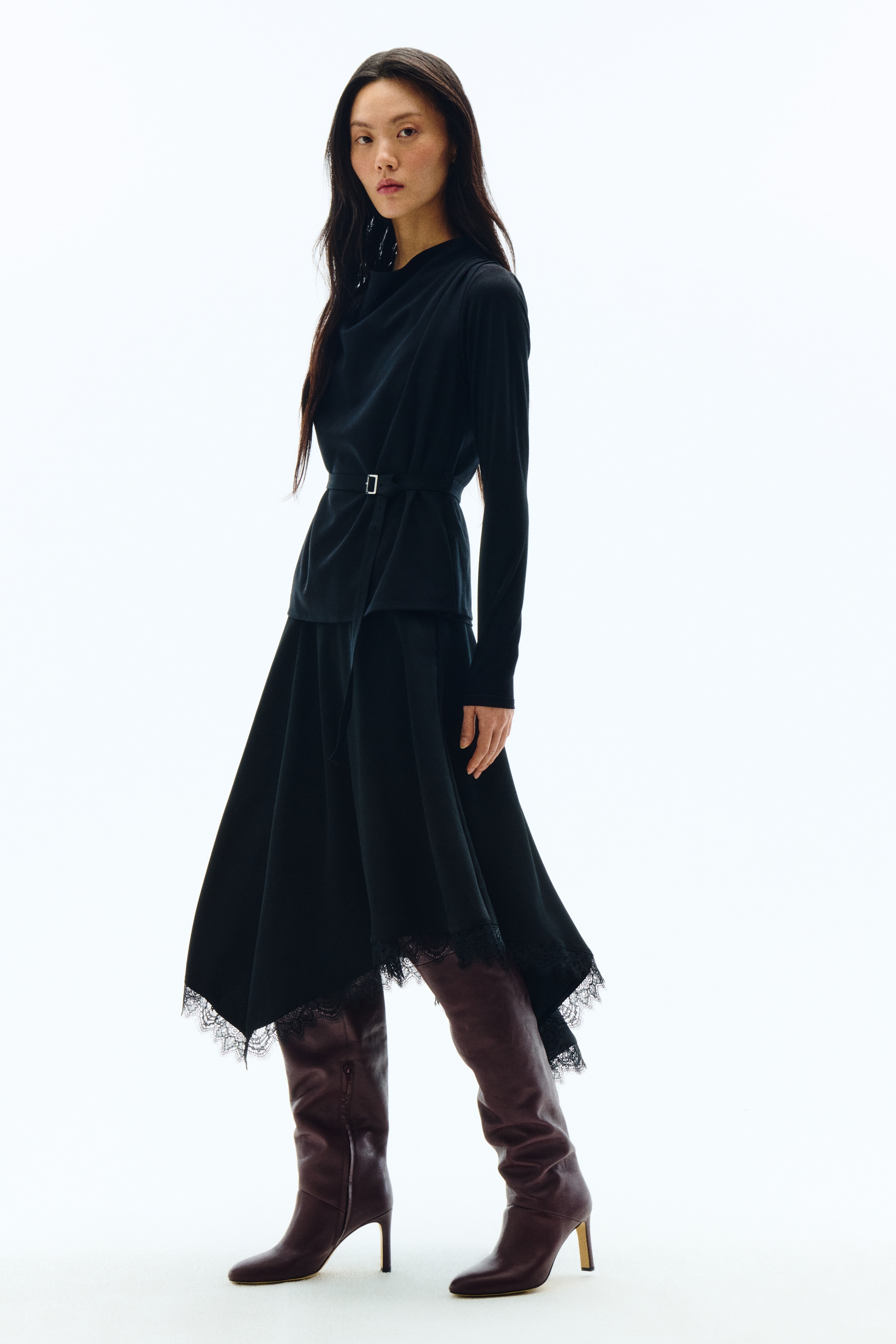 レーストリム アシンメトリースカート - ブラック - レディース | H&M JP