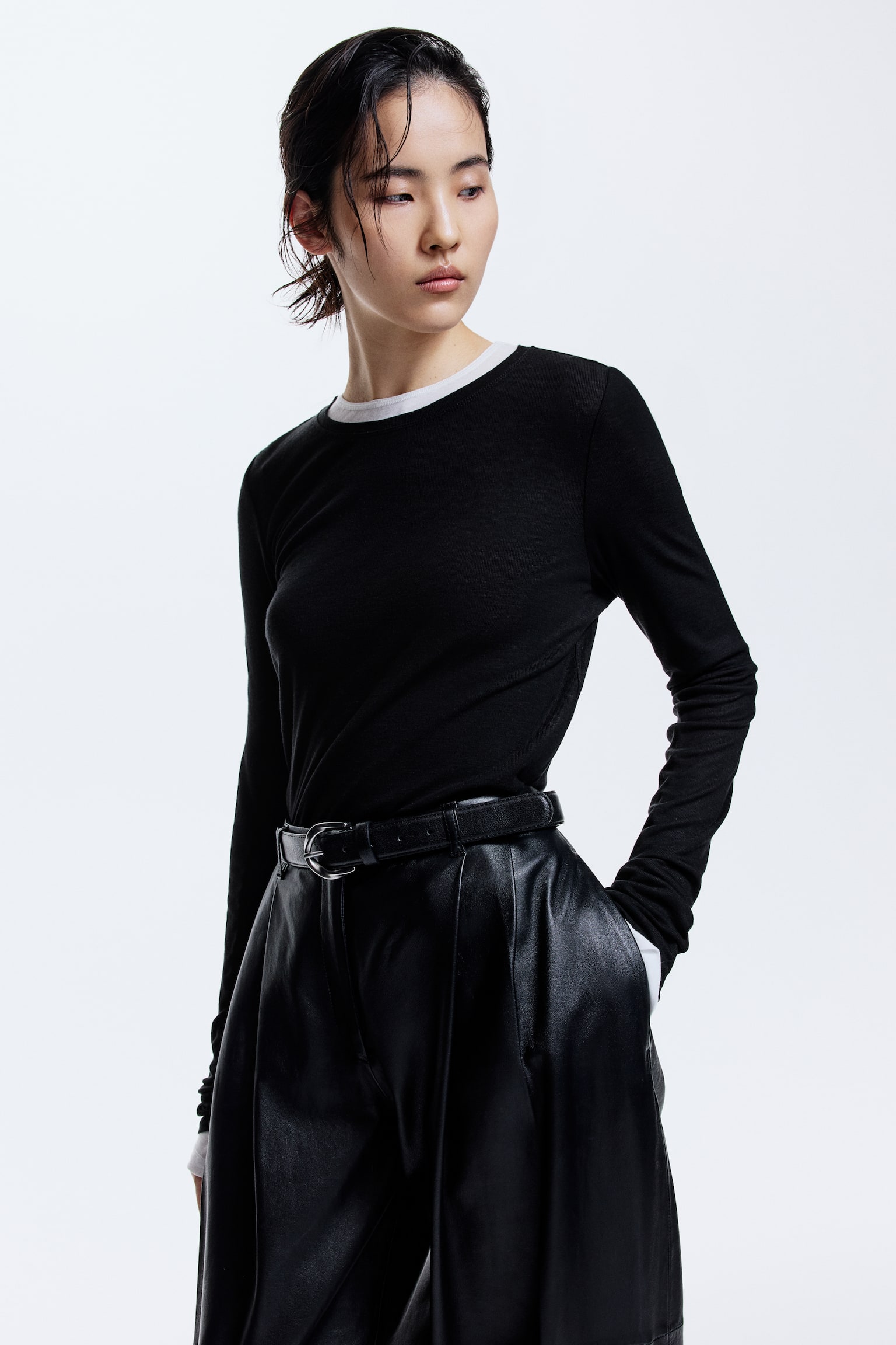 Wool-blend top - Black/Dark brown/White - 6