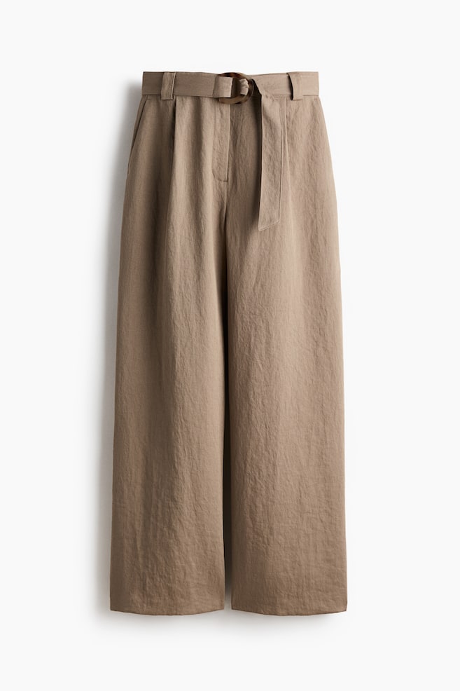 Wide belted trousers - Dark mole/Light beige - 1