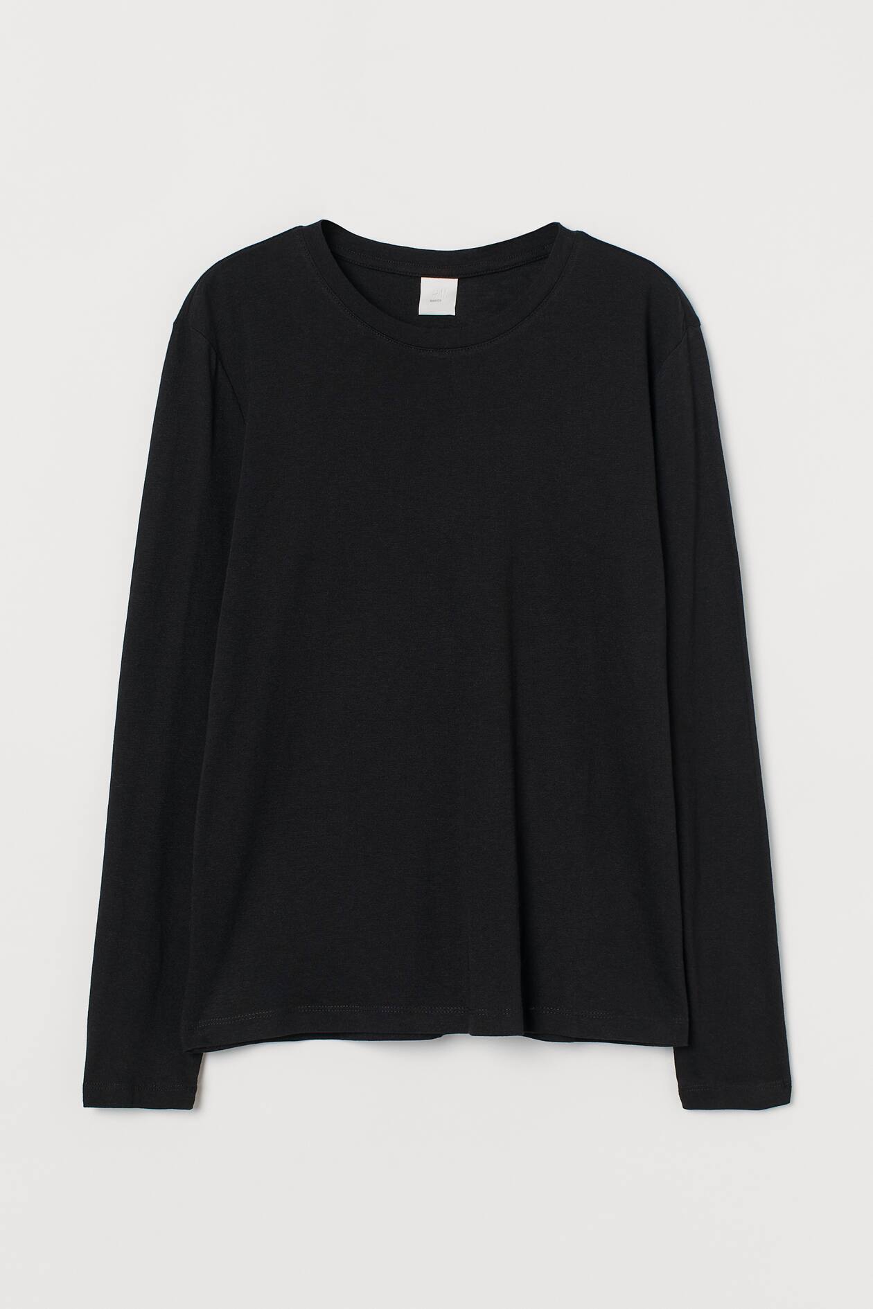 Long-sleeved Jersey Top - Round Neck - Long sleeve - Black - Ladies | H ...