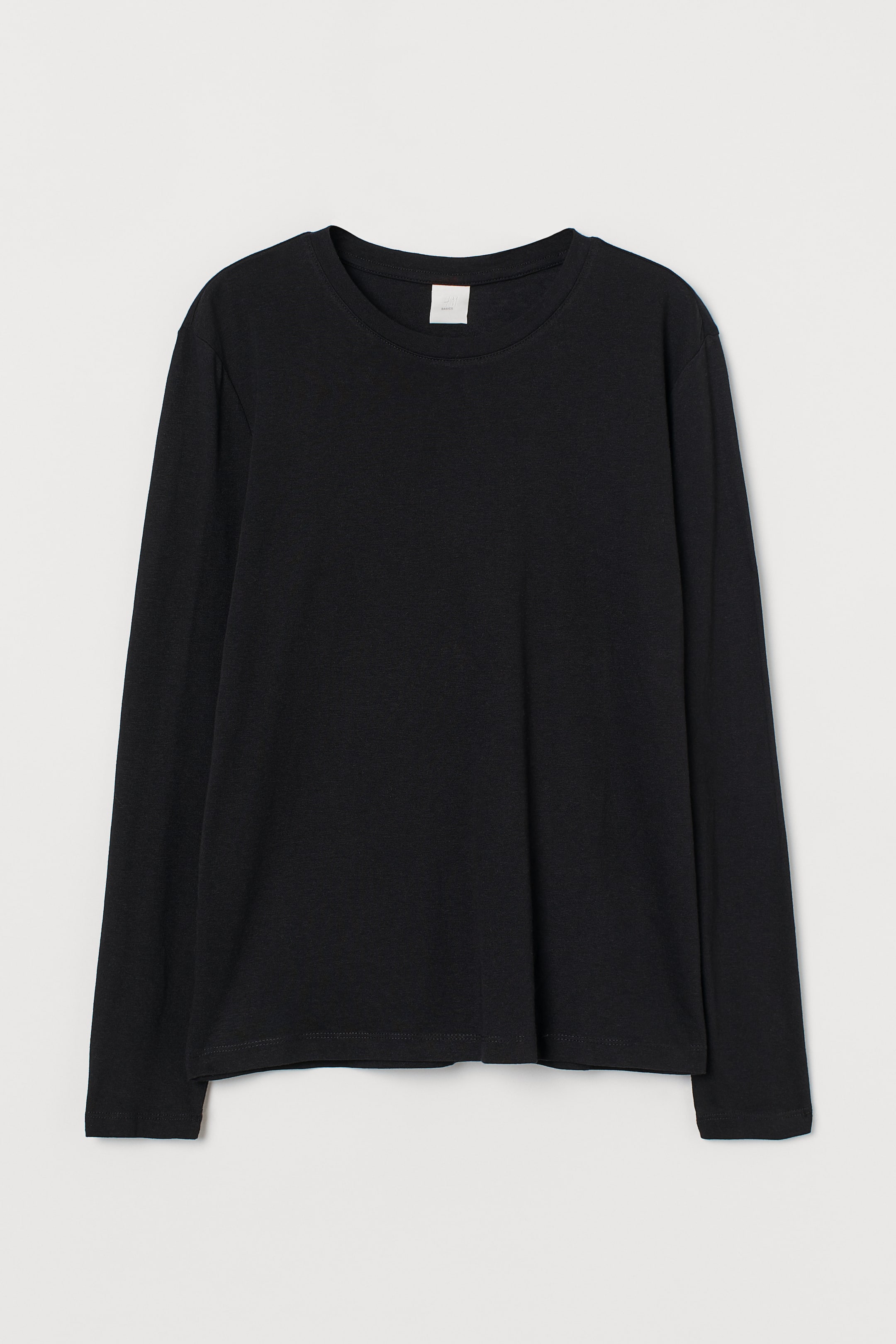 Long-sleeved Jersey Top - Round Neck - Long sleeve - Black - Ladies | H ...