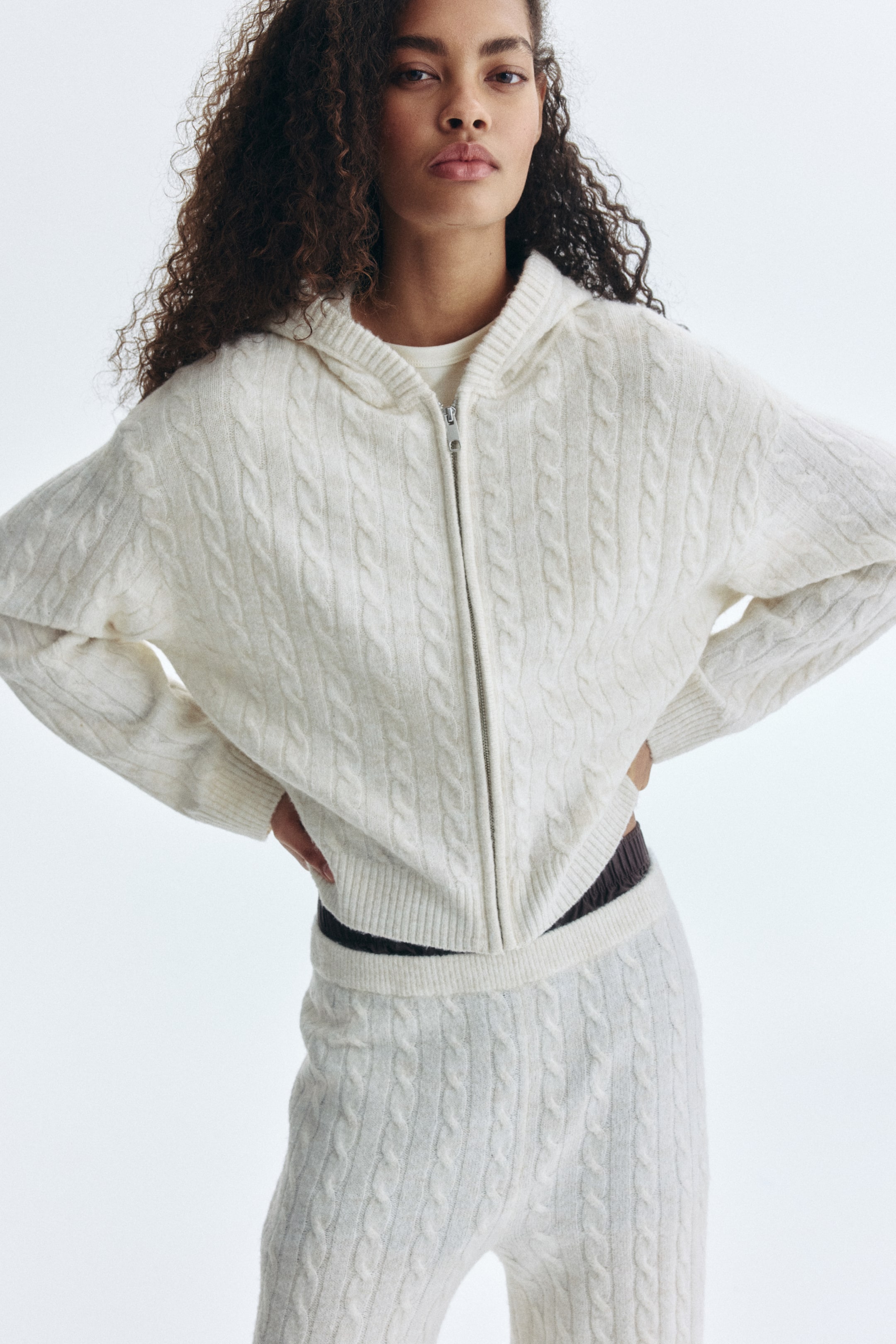 Ingrandisci l'immagine: Cardigan a trecce con cerniera - Crema - DONNA | H&M CH 1