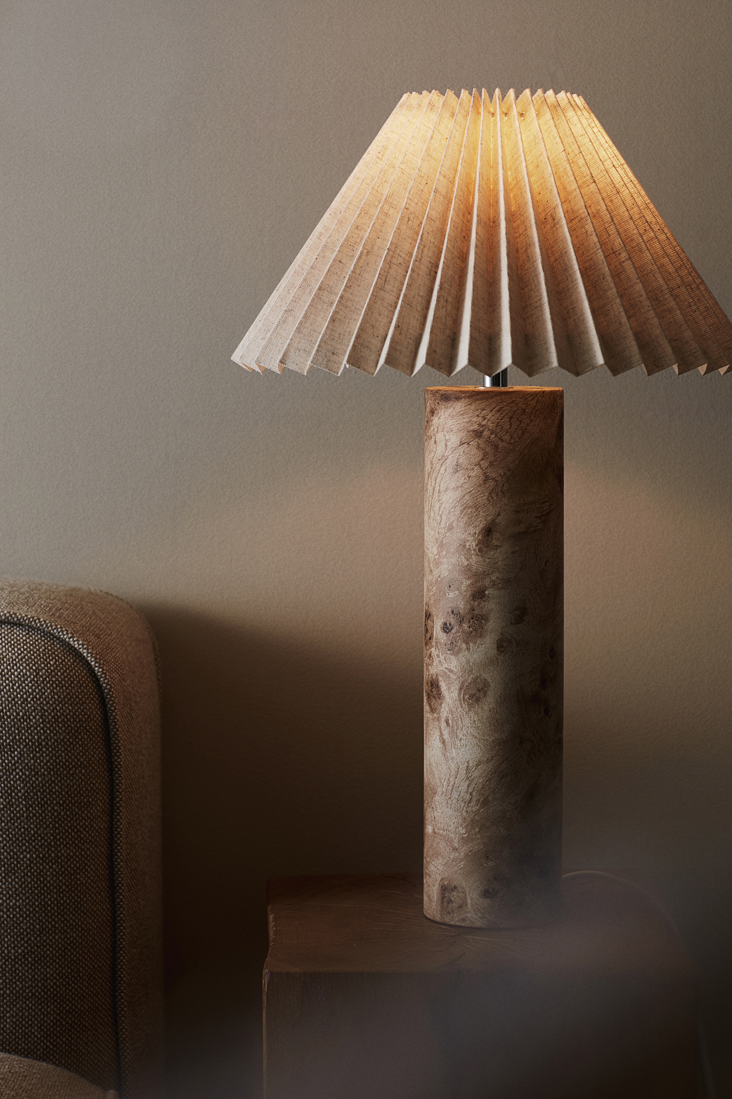 Tall metal lamp base - Brown/Wood-grain pattern/Silver-coloured/Brown/White