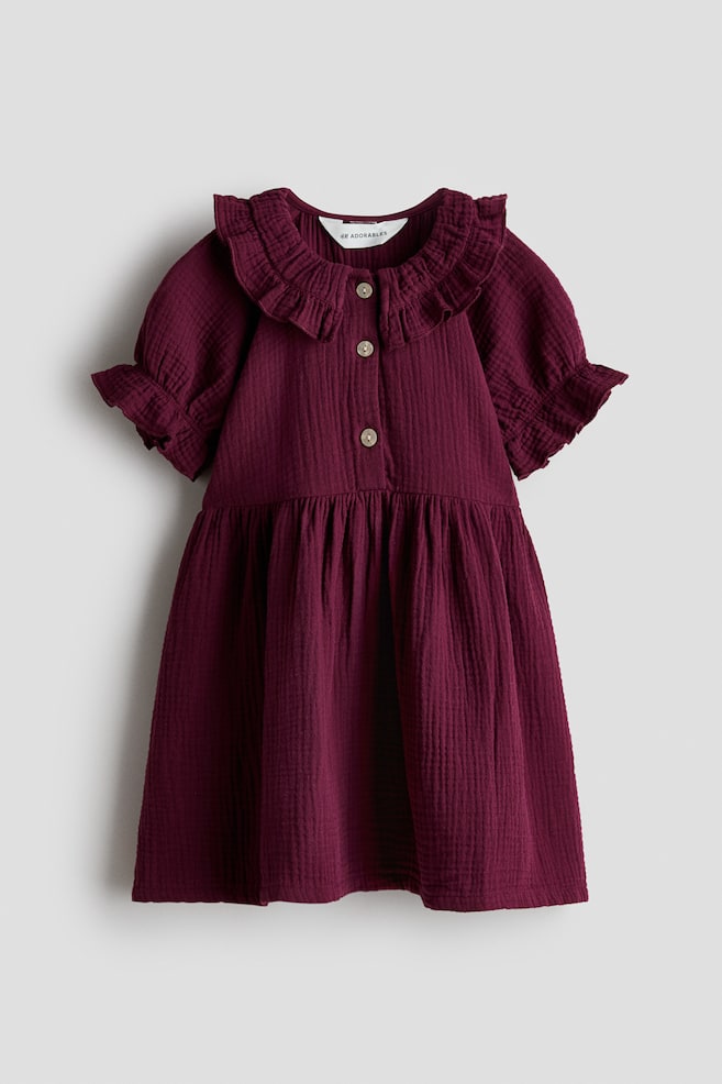 Cotton muslin dress - Plum/Light pink - 1