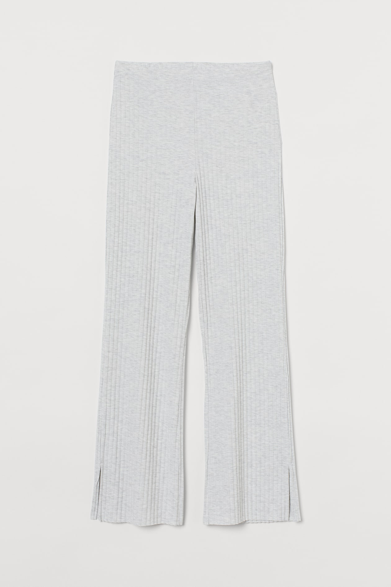 Ribbed Jersey Pants - High waist - Long - Light gray melange - Ladies ...