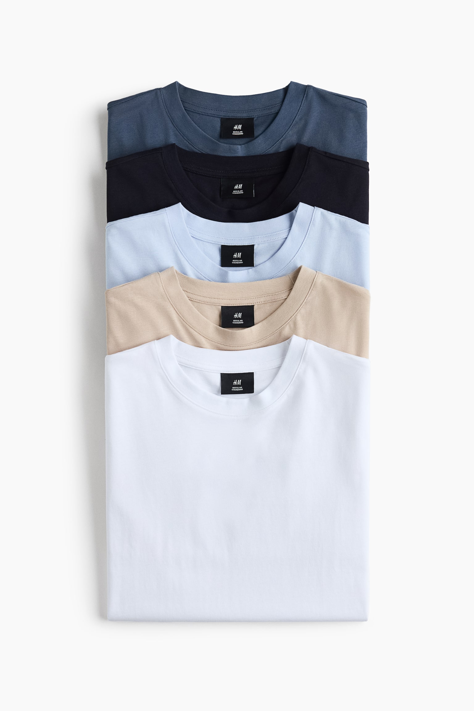 5-pack Regular Fit T-shirts - Navy blue/beige/white/Black/white/light purple/Navy blue/gray/Dark khaki green/orange/White/Black/Dark gray/forest green/pink/Cream/light gray/forest green
