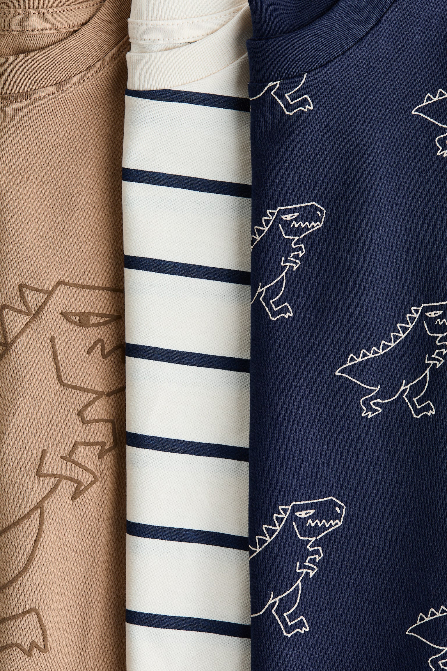 3-pack Playeras de algodón - Beige/Dinosaurios/Crema/Tractores/Rojo/Dinosaurios/Azul/Football Club - 2