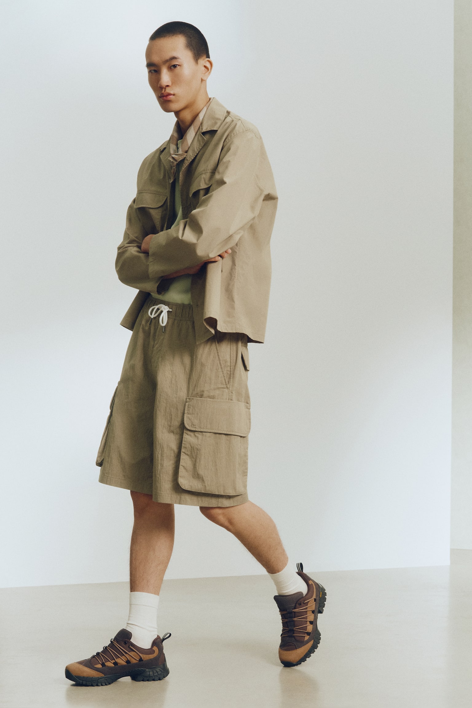 מכנסי דגמ"ח ברמודה Loose Fit - ירוק חאקי - 5