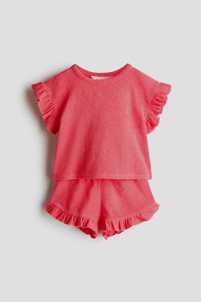 2-piece frill-trimmed terry set - Hot Pink/Light dusty pink - 1