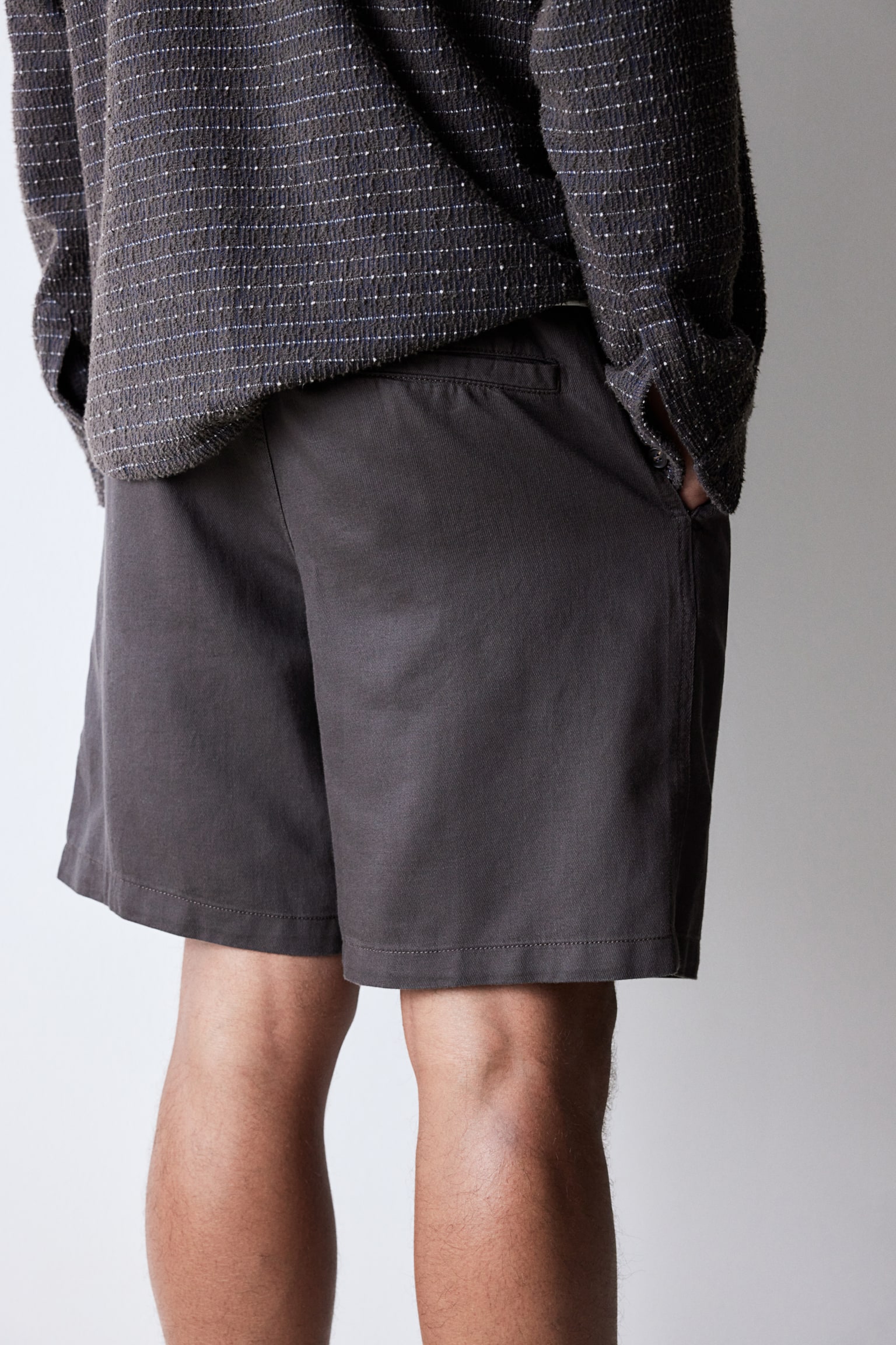 Relaxed Fit Linen-blend shorts - Dark grey/Navy blue/Cream - 3