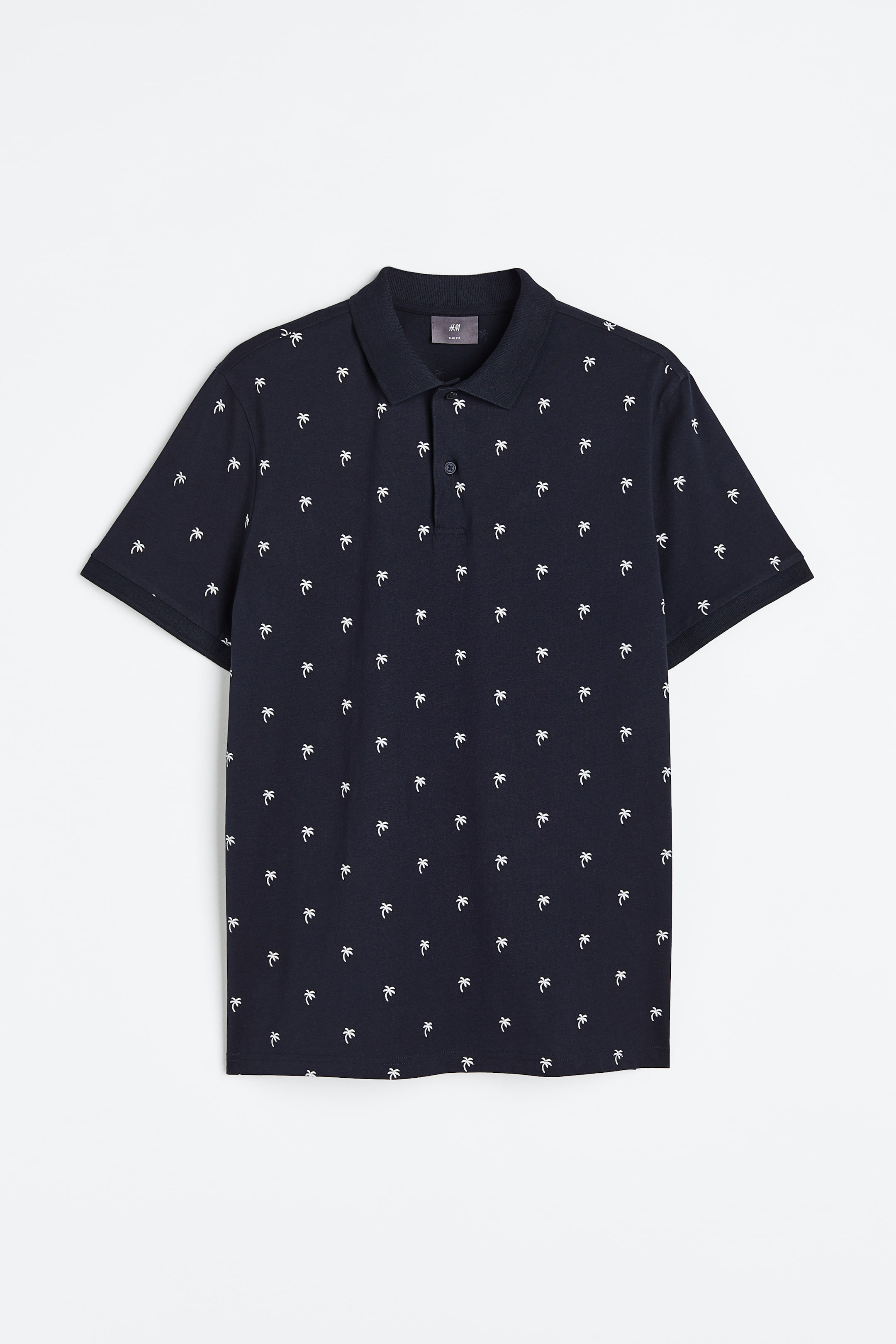 View larger image: Slim Fit Patterned polo shirt - Dark blue/Palm trees - Men | H&M IN 1