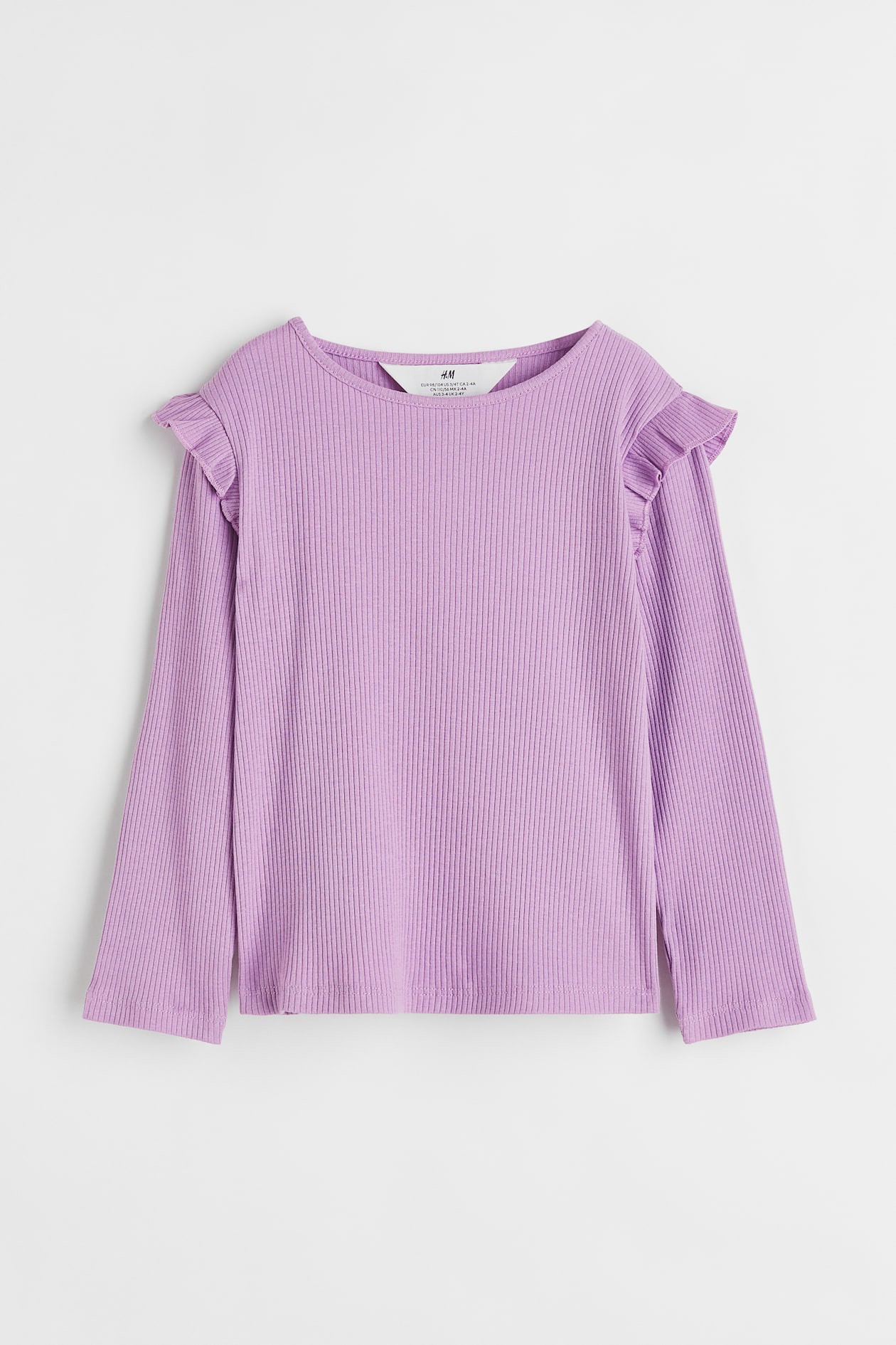 Ruffle-trimmed Ribbed Top - Round Neck - Long sleeve - Purple - Kids ...