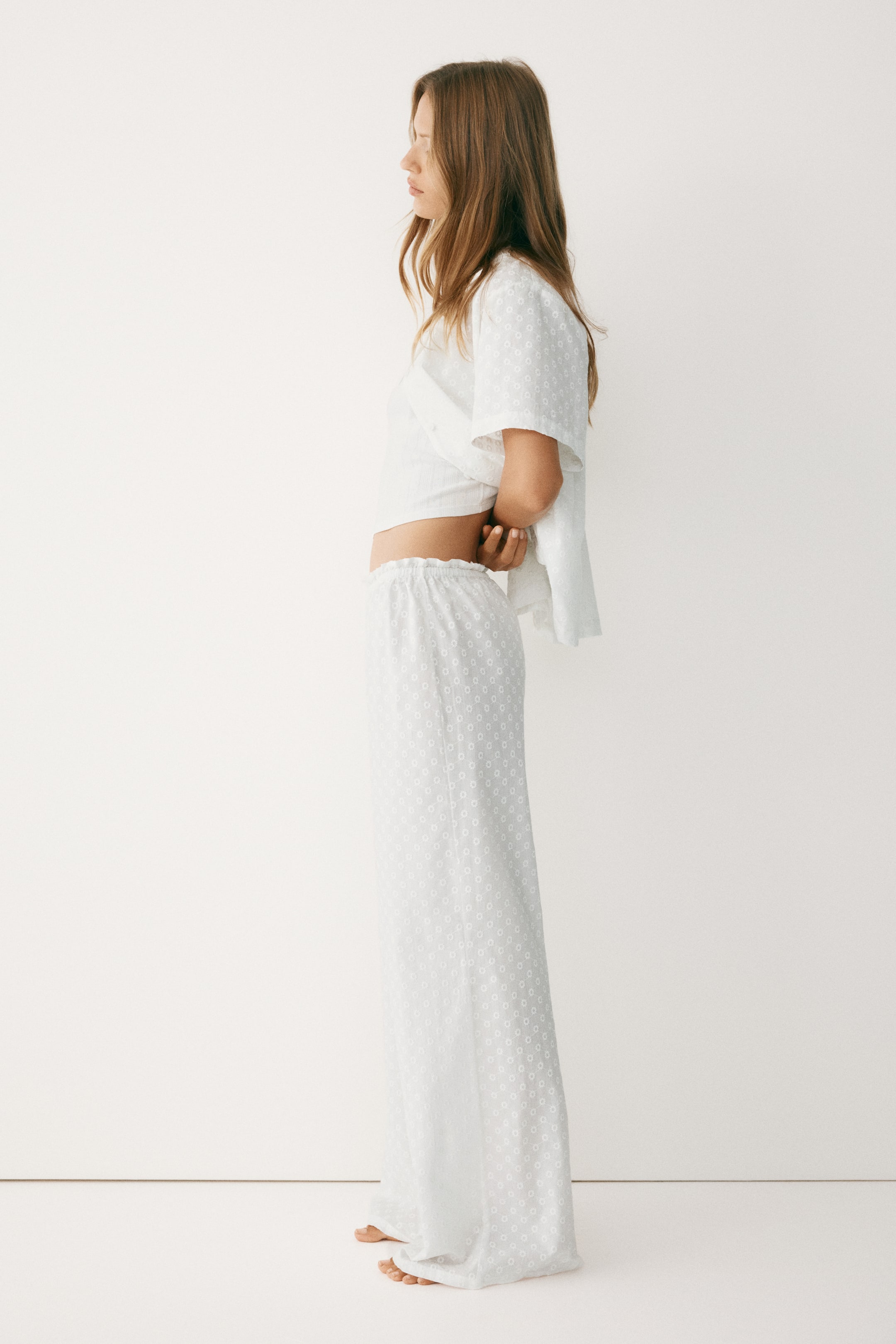 Embroidered Cotton Pajama Pants