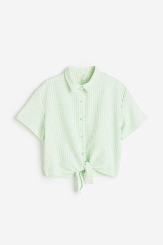 Tie-detail shirt - Light green/Gingham checked/Bright pink/White - 1