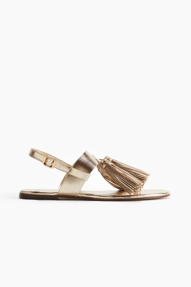 Sandalen mit Quasten - Goldfarben/Schwarz - 1