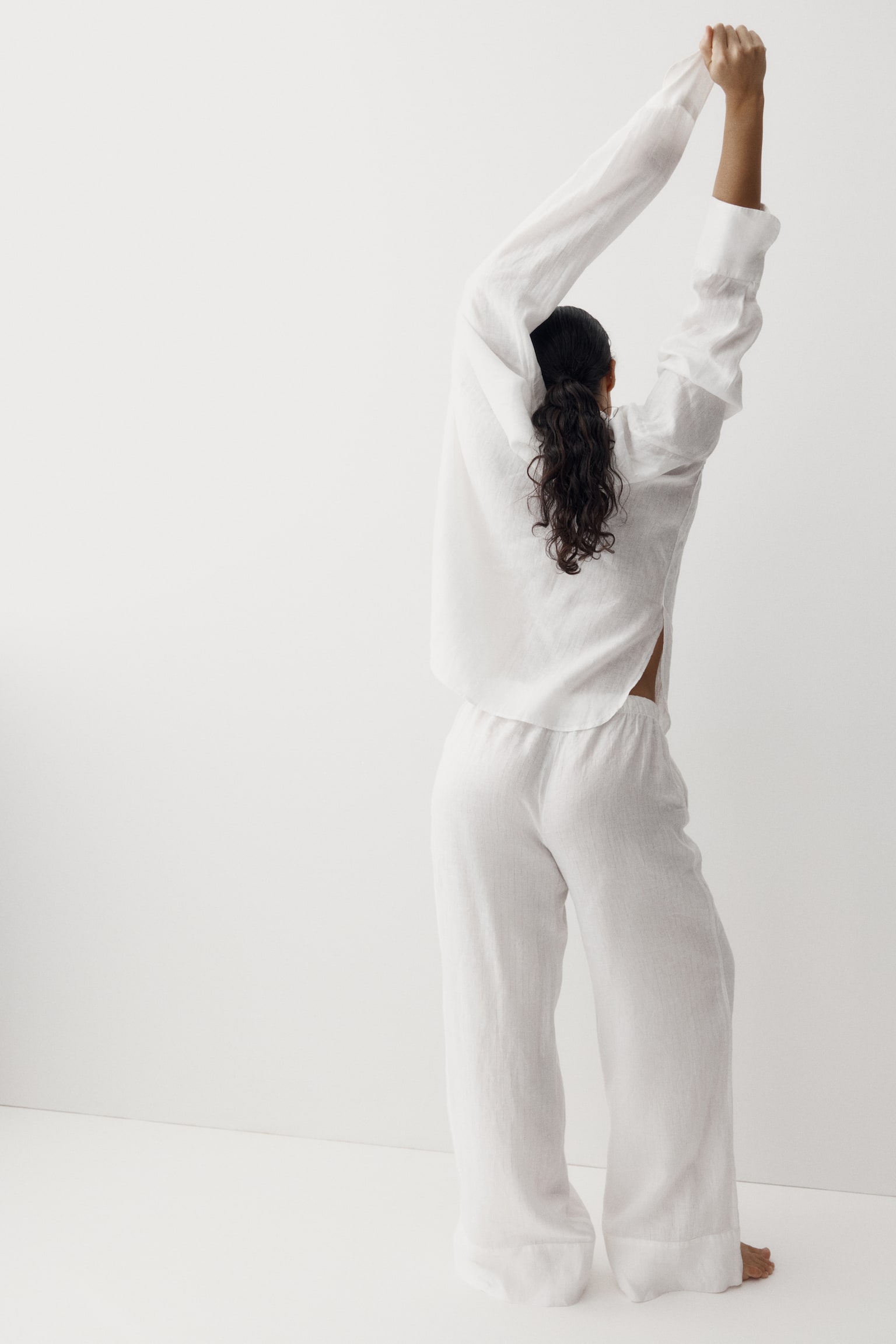 Wide linen trousers - White/Dark brown - 5