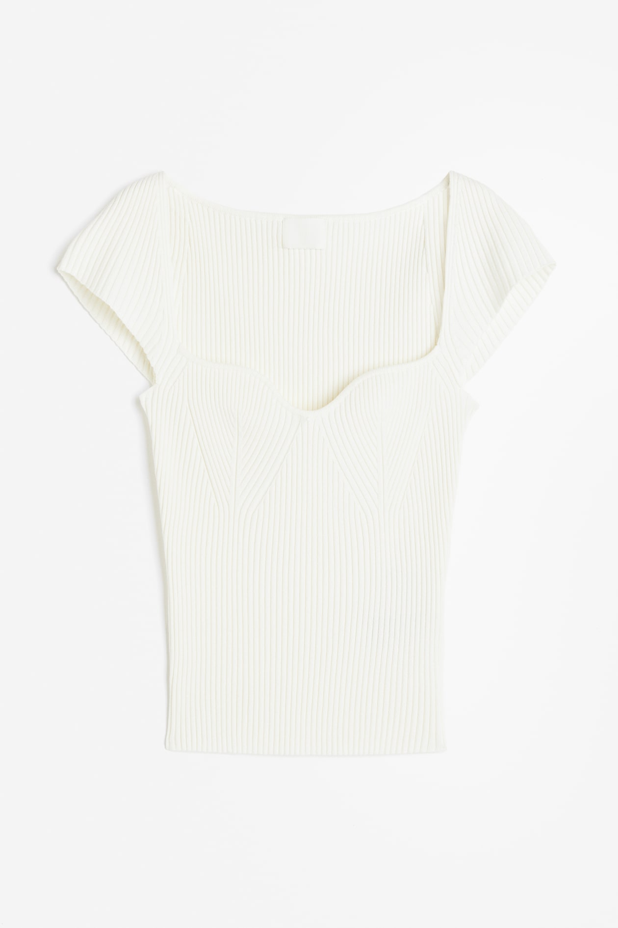 Rib-knit Top - Sweetheart Neckline - Short sleeve - Cream - Ladies | H&M US