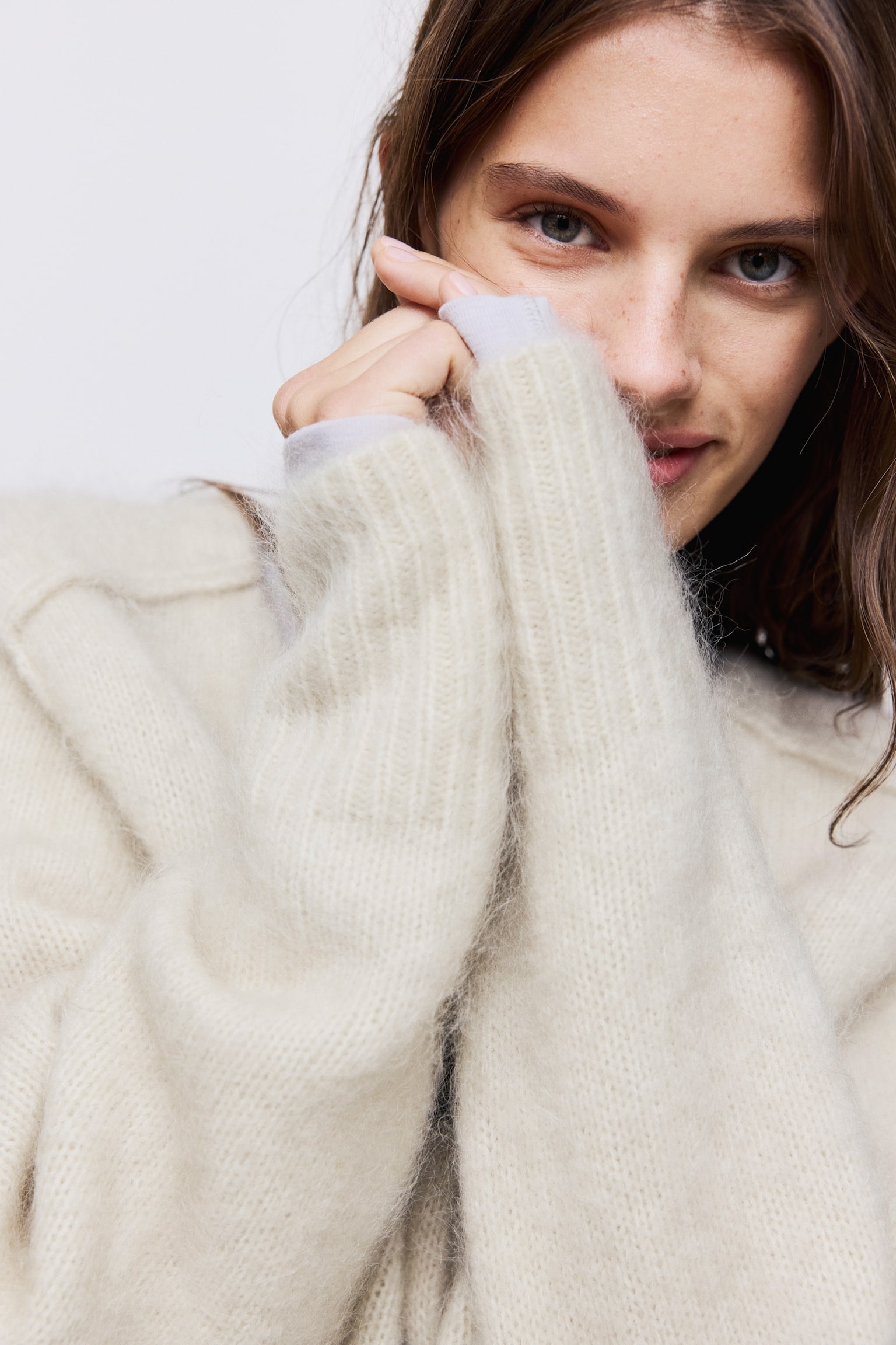 Mohair-blend cardigan - Light beige/Dark brown - 3