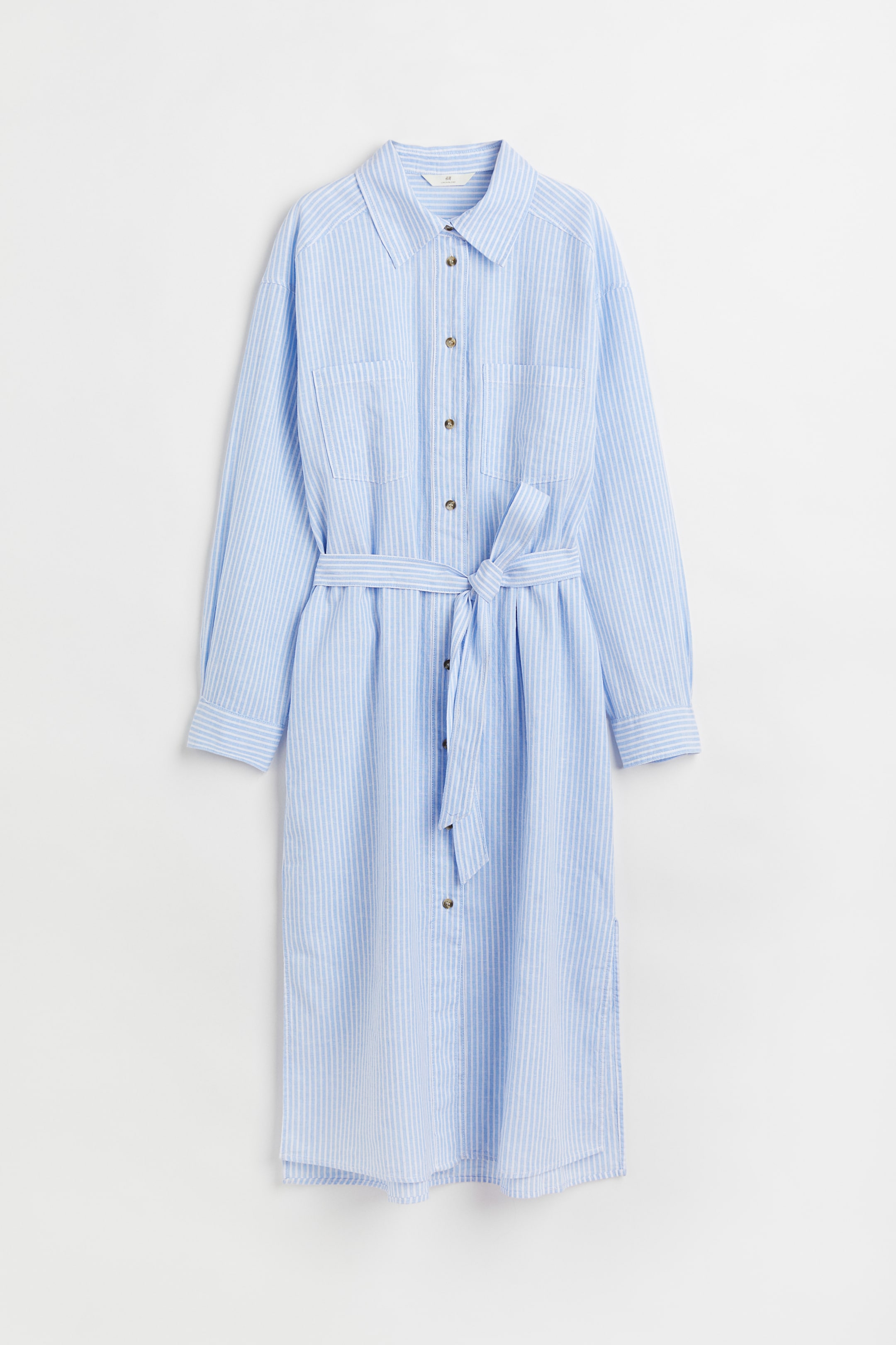 View larger image: Tie-belt shirt dress - Light blue/White striped - Ladies | H&M 1