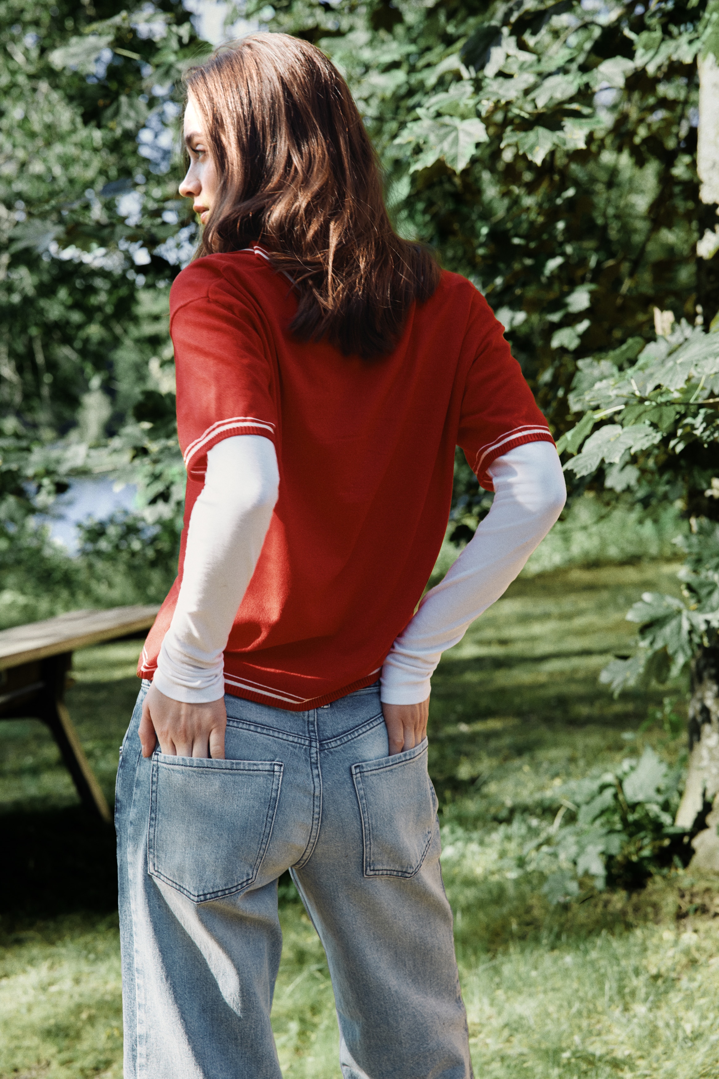 Oversized fine-knit polo shirt