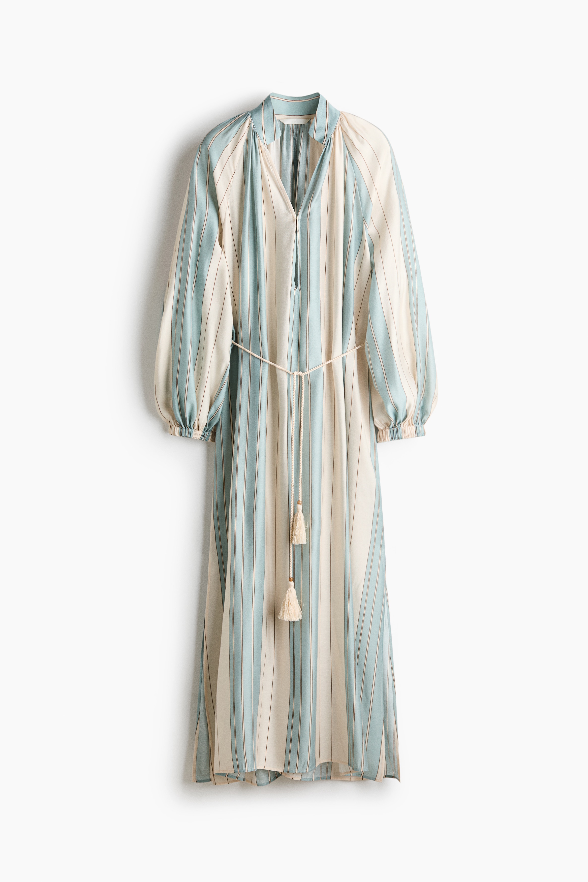Oversized Tie-Belt Dress - Light beige/turquoise striped/Black/zebra print