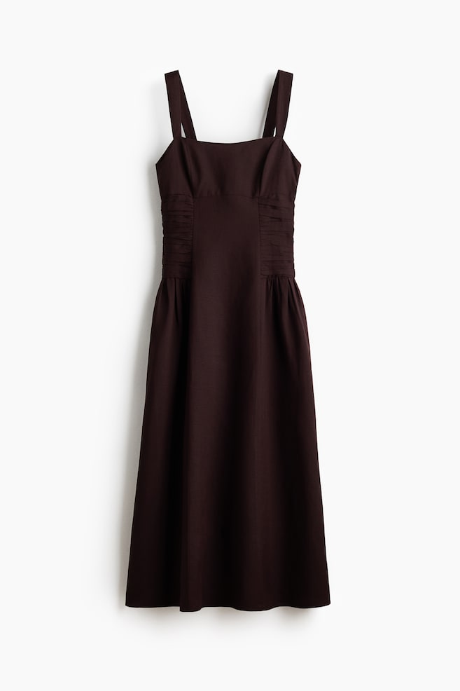 Linen-blend strappy dress - Dark brown - 1