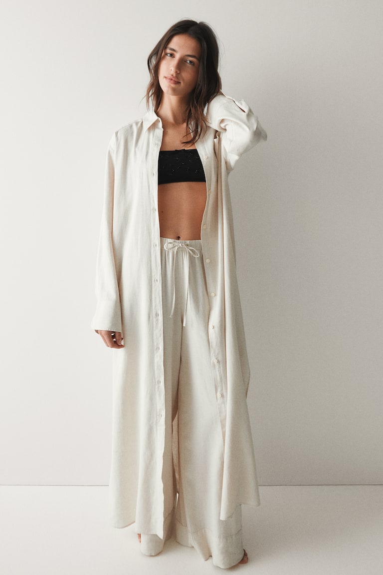 Women's White Linen-blend shirt dress | H&M GB Women's White Linen-blend shirt dress | H&M GB