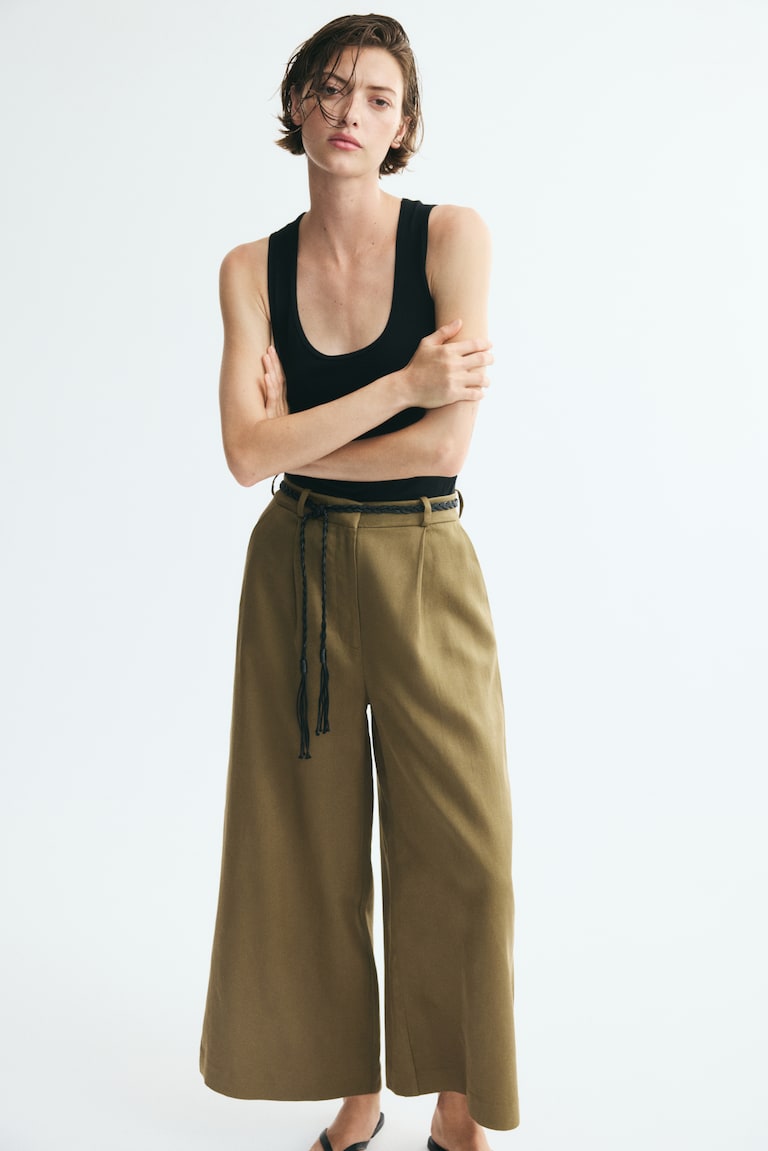 Pantalone od mešavine lana s pojasom za vezivanje