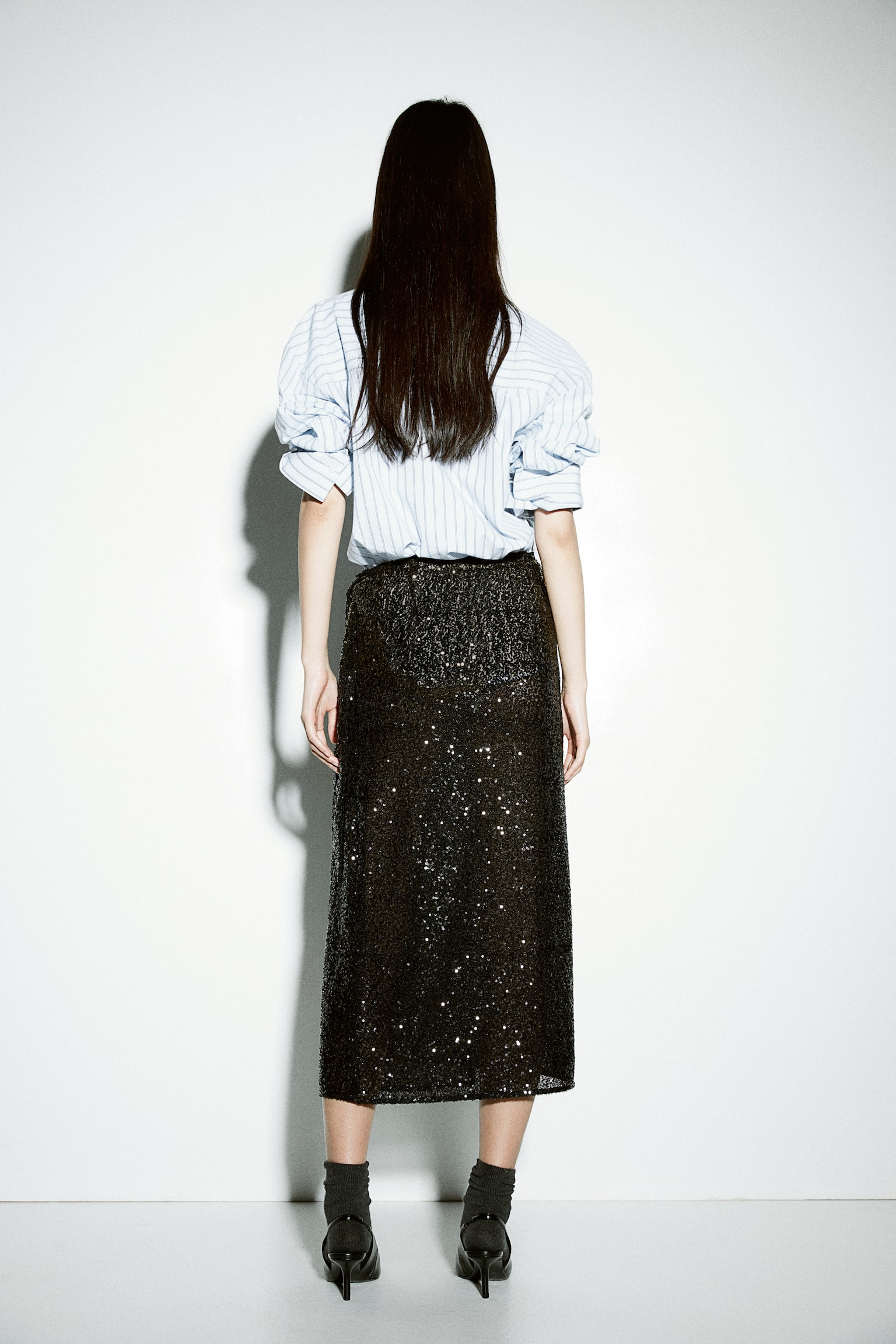 Sequined wrap skirt - Black - 5