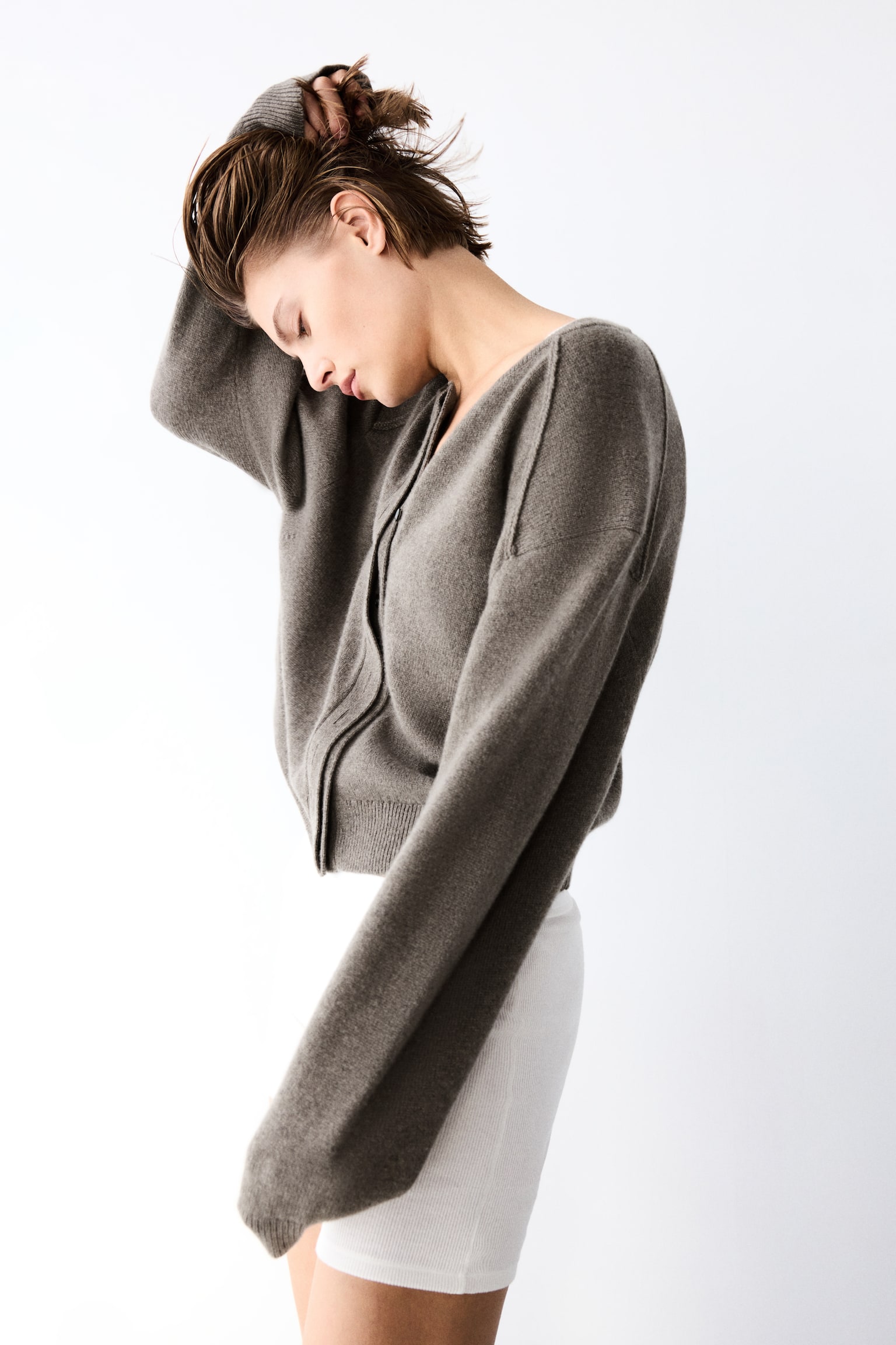 カシミヤカーディガン - ダークモール/ブラック - 4