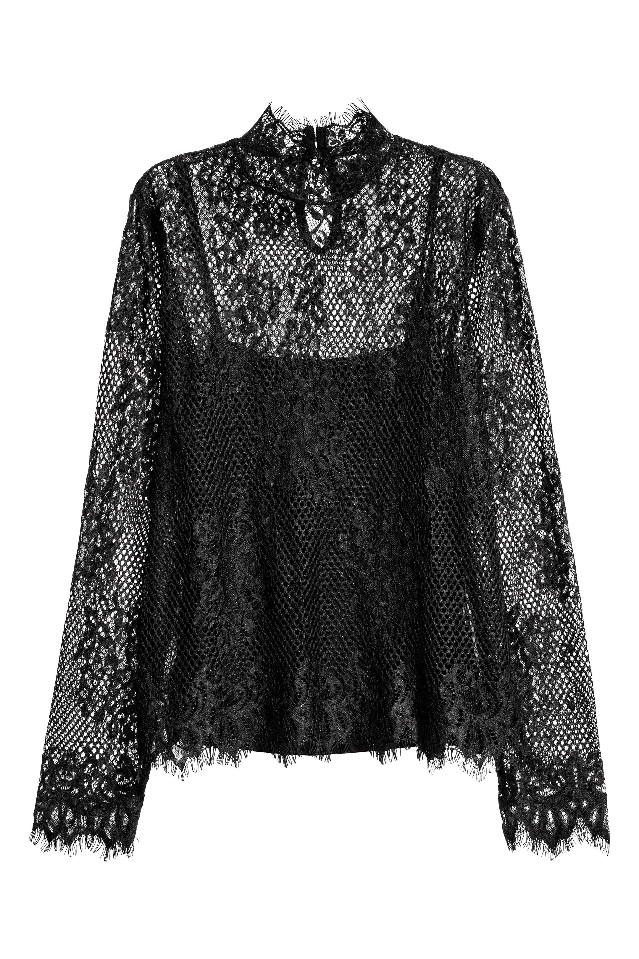 View larger image: Long-sleeved lace top - Black - Ladies | H&M GB 1
