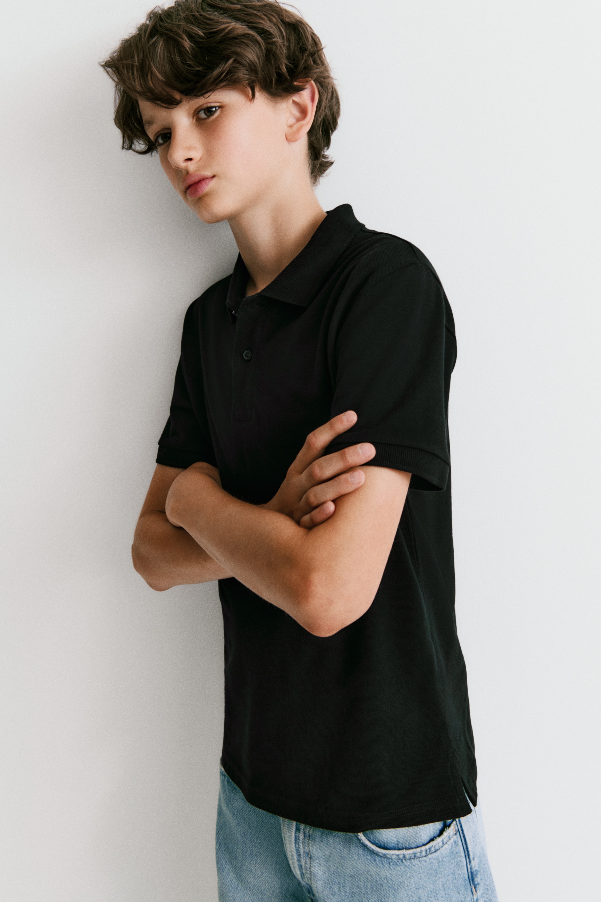 Poloshirt aus Baumwollpikee - Schwarz/Weiß