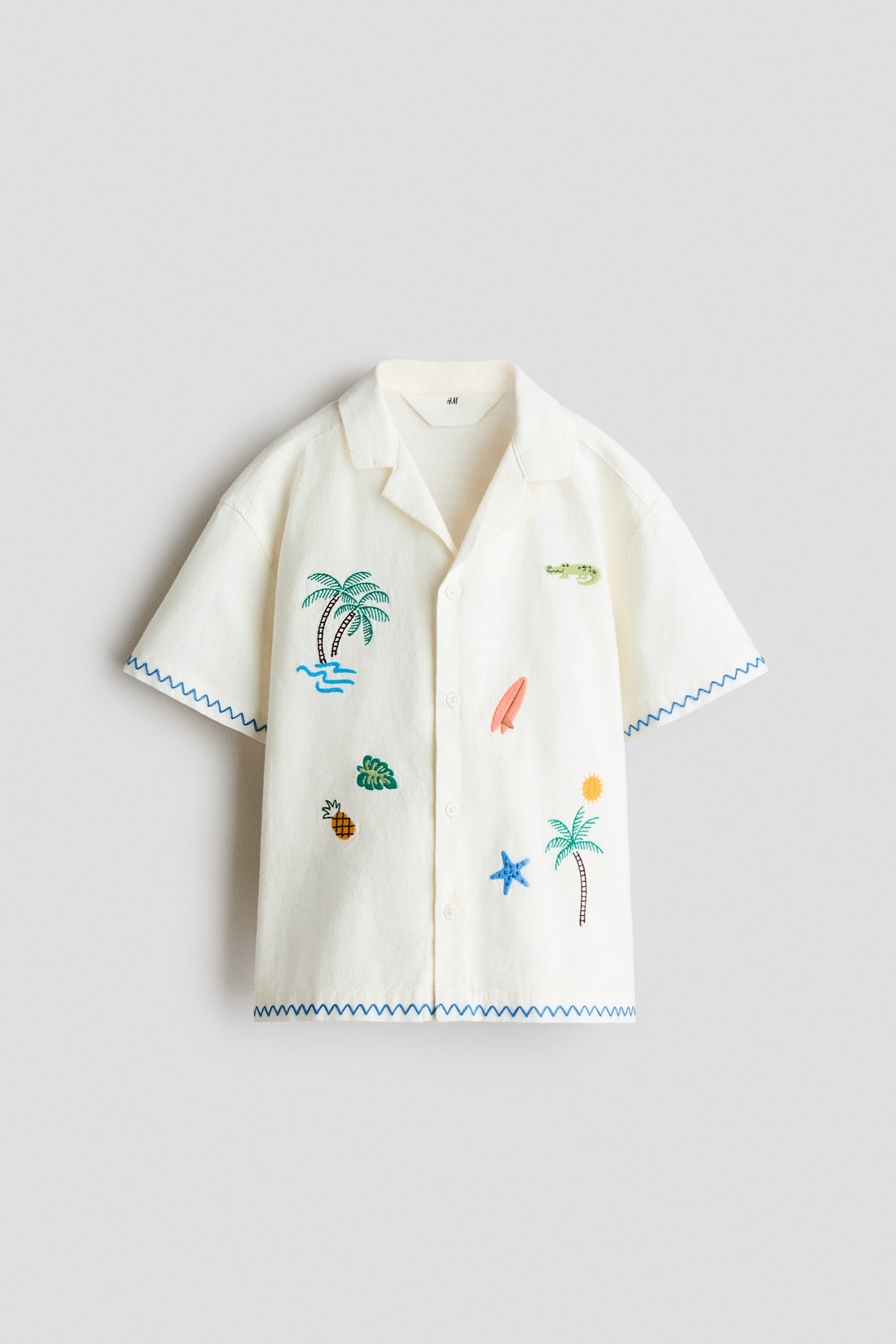Embroidered cotton resort shirt - Cream/Beach - 1