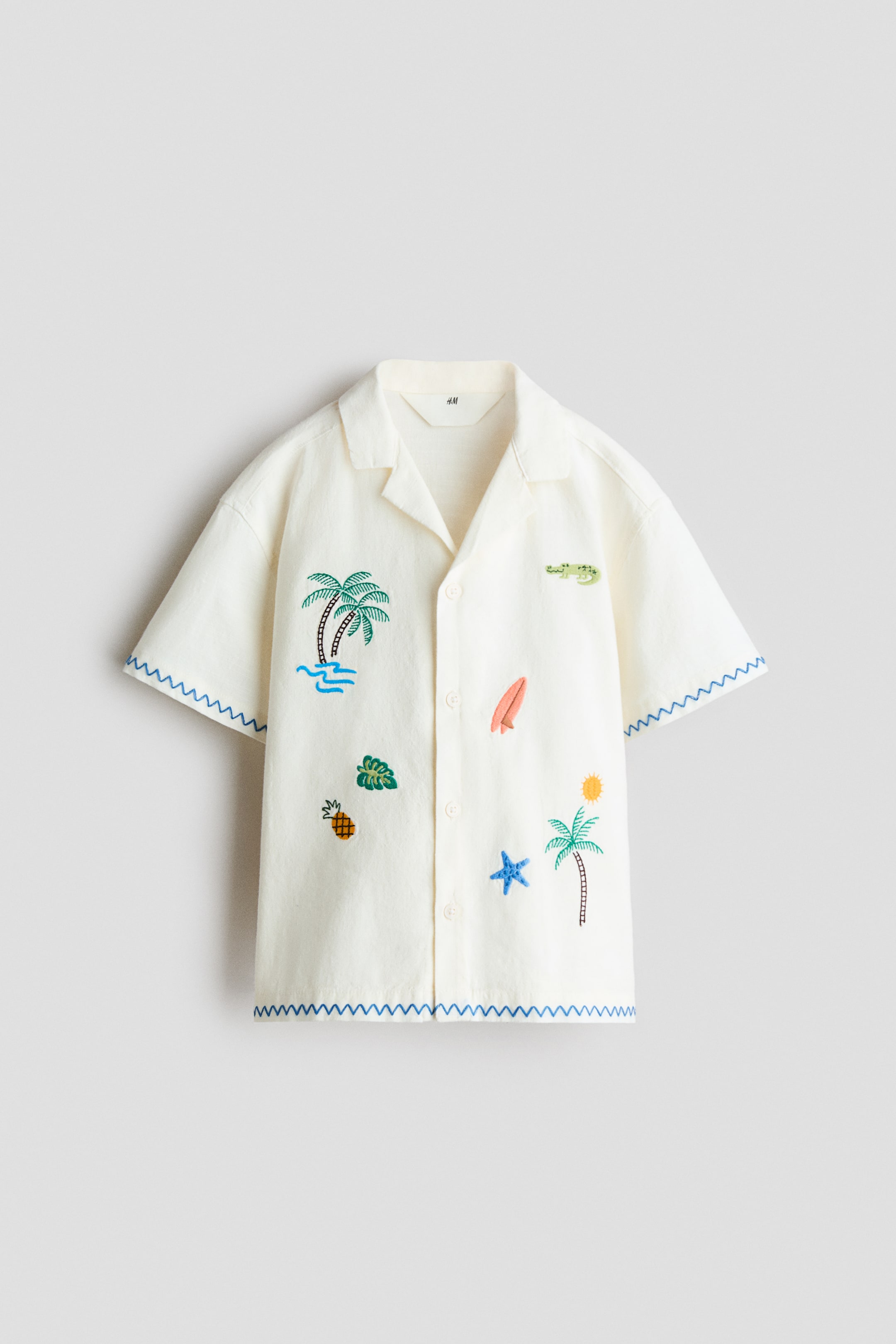 Chemise brodée en coton avec col cubain