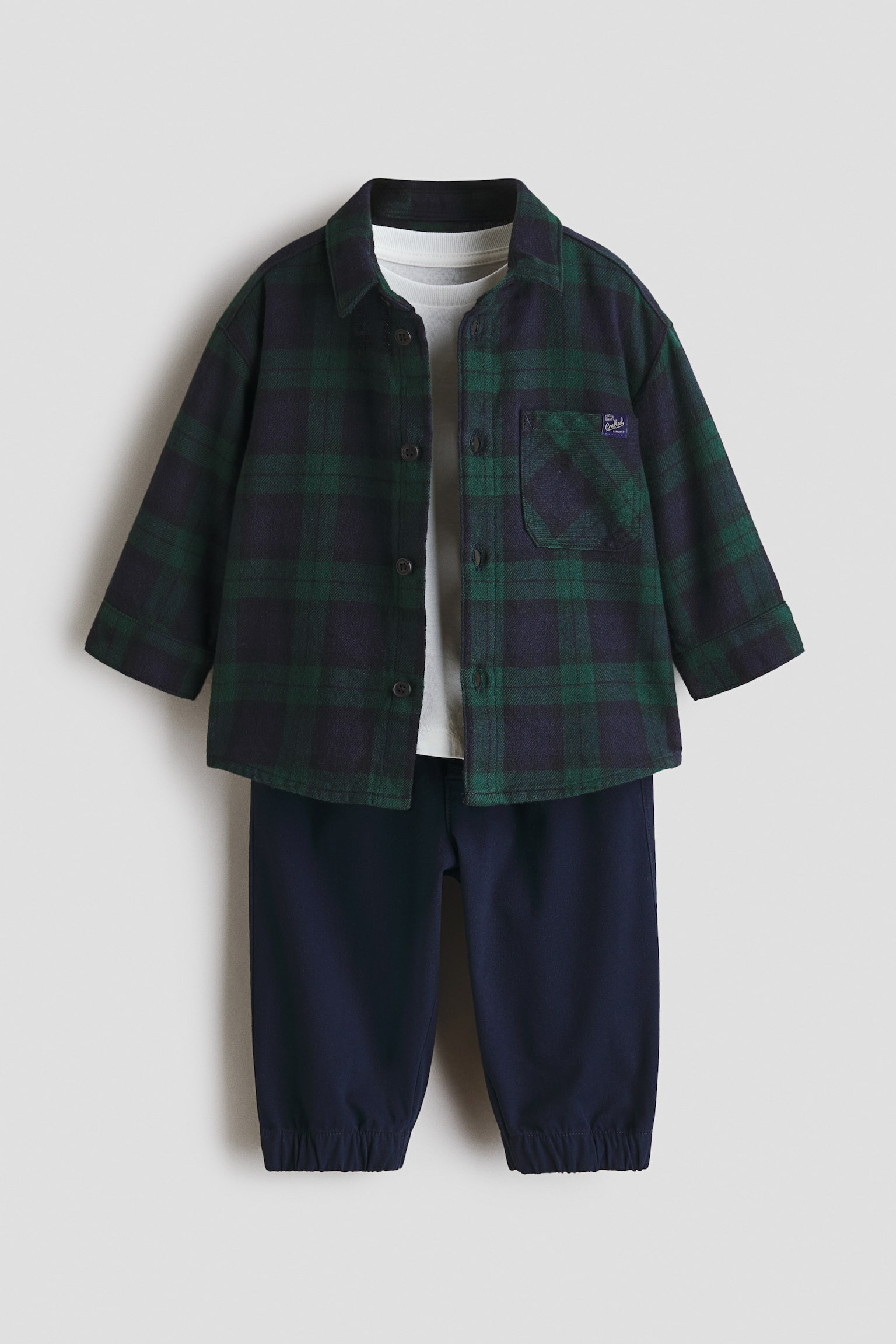 3-piece cotton set - Navy blue/Green checked/Dark blue/Checked/Beige/Light grey/Navy blue
