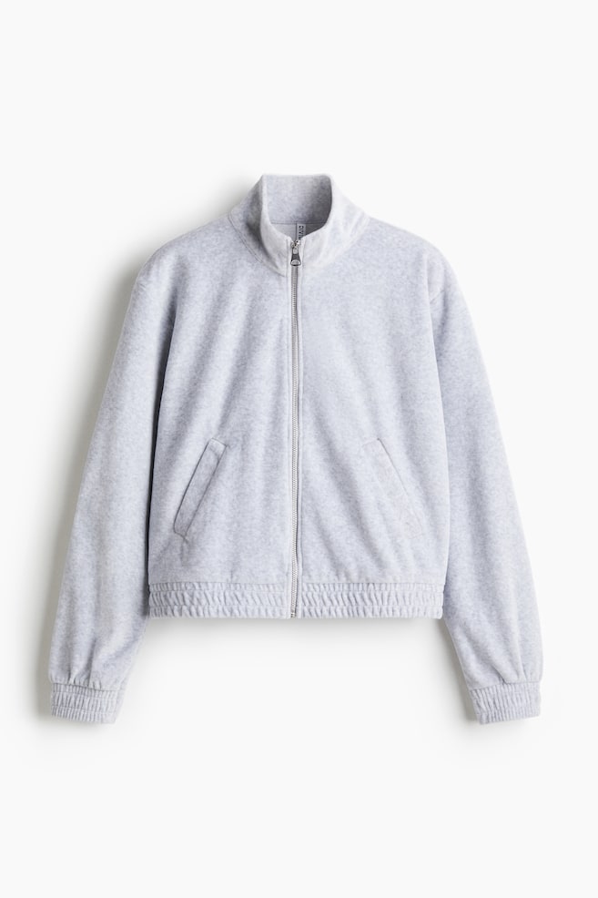 Velour Jacket with Zipper - Light gray melange/Navy blue/Dark brown - 1
