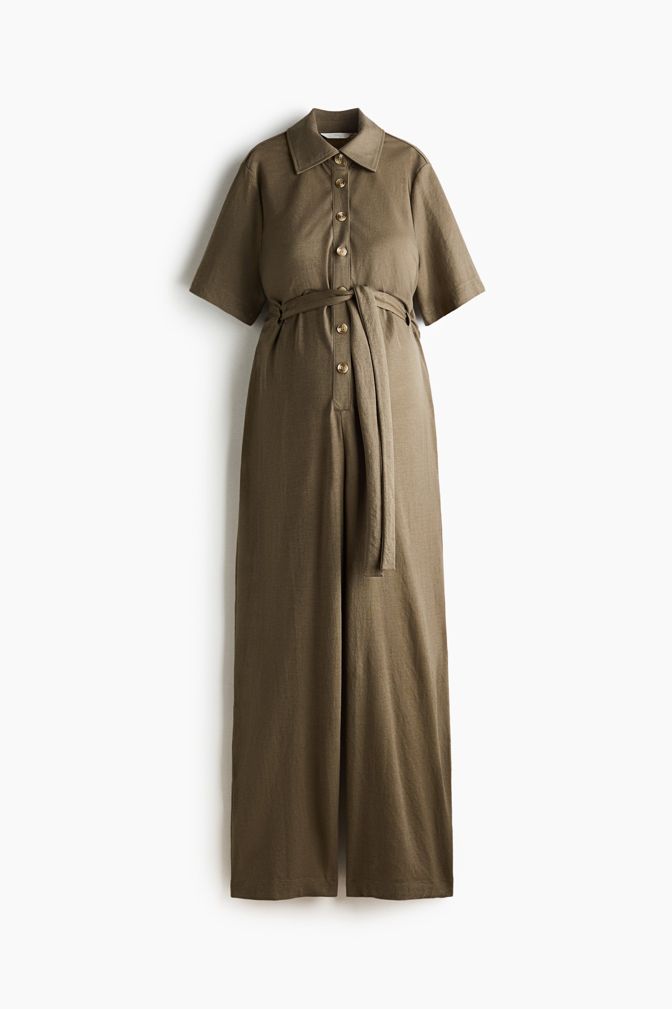 View larger image: MAMA Short-sleeved tie-belt jumpsuit - Khaki green - Ladies | H&M 1