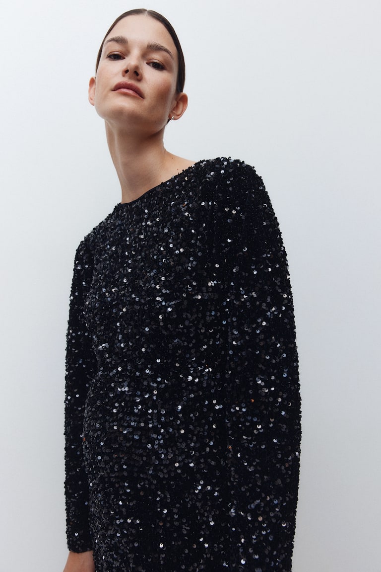 h&m sequin black dress Ladies - MAMA Sequined - Size: S and narrow markdown_eligible mini black dress lace Size:US 12