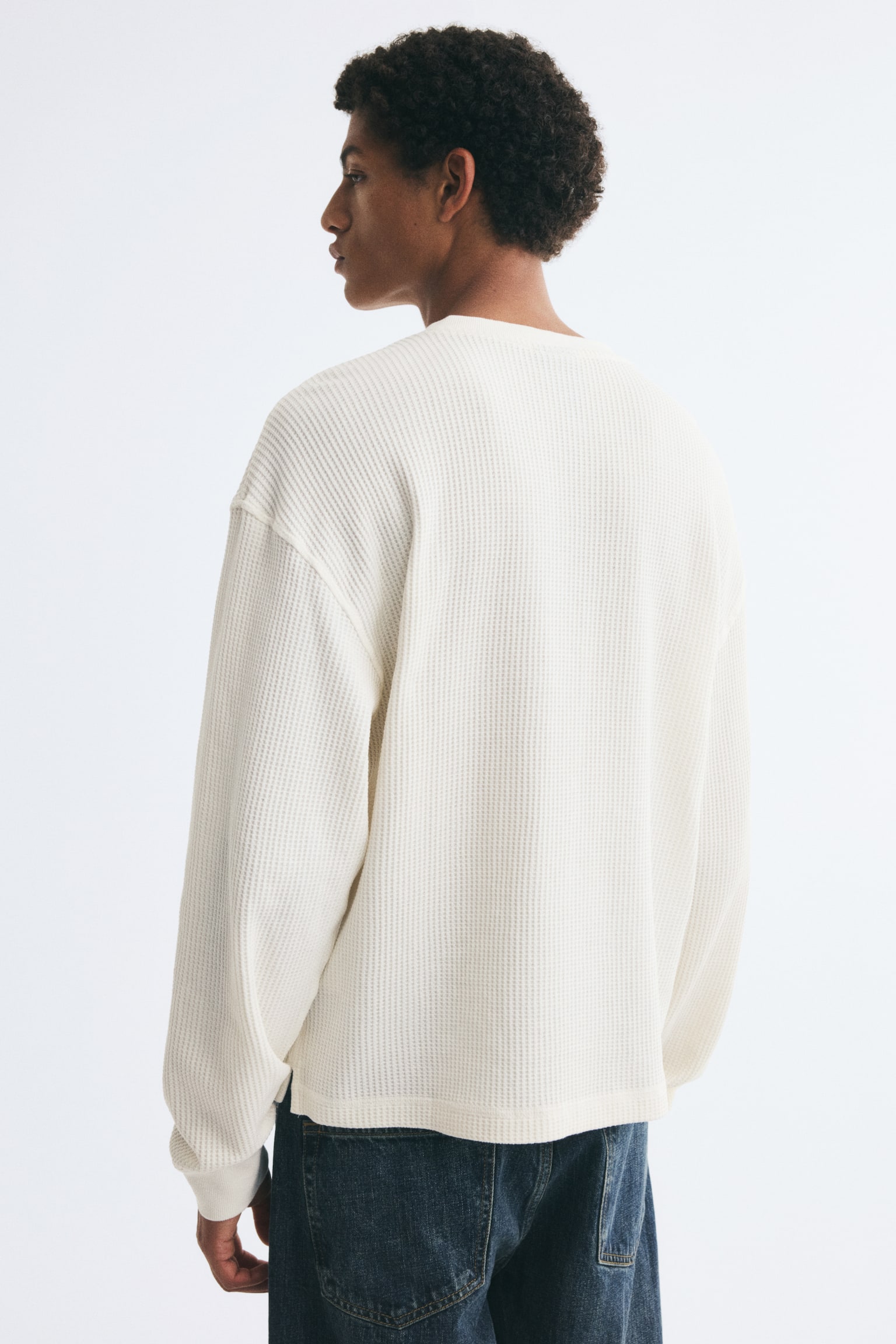 Мужская рубашка H&M Regular-Fit Waffled Henley, цвет: Кремовый — фото 5